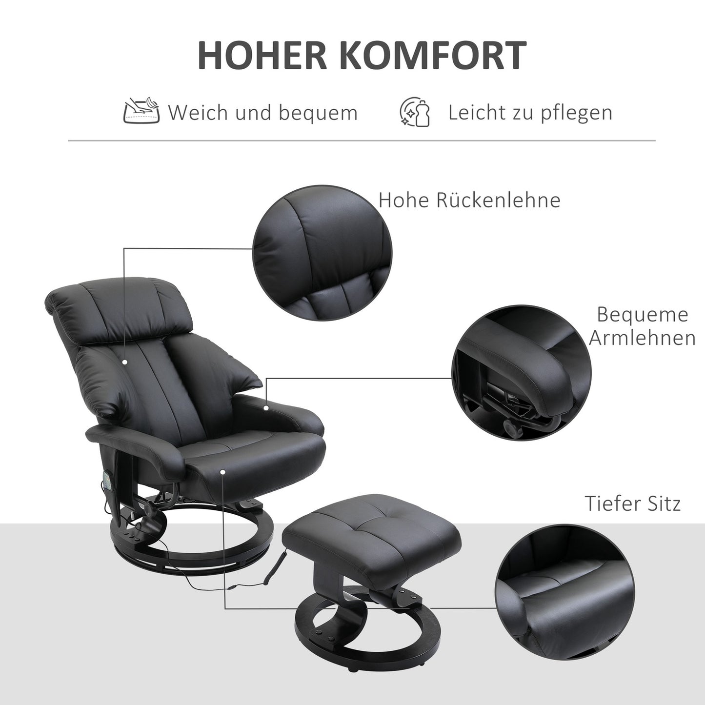 Electric massage chair with footstool - Black