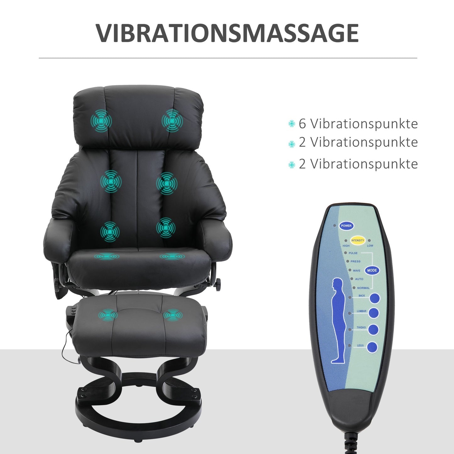 Electric massage chair with footstool - Black