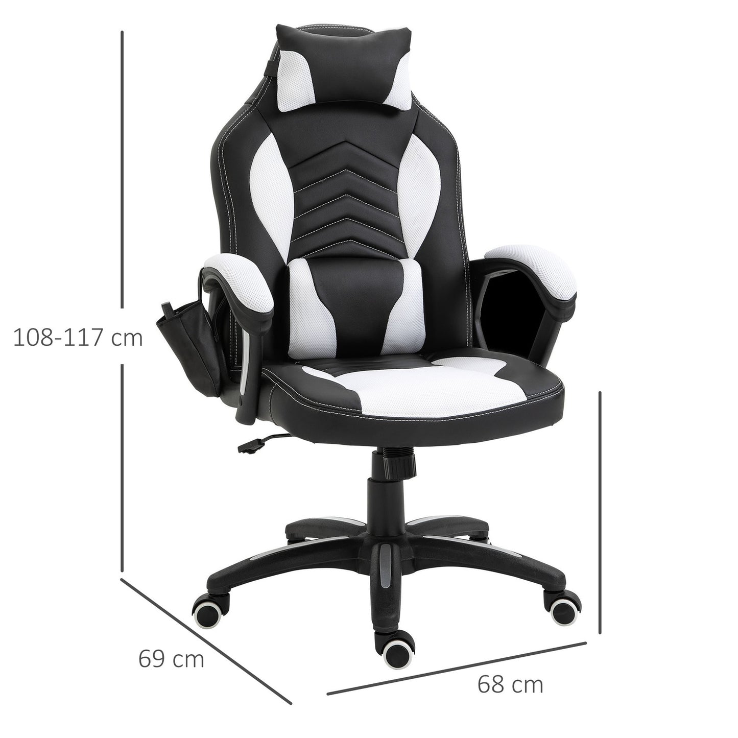 Massage Gaming Office Chair with Heat & Vibration, Black/White