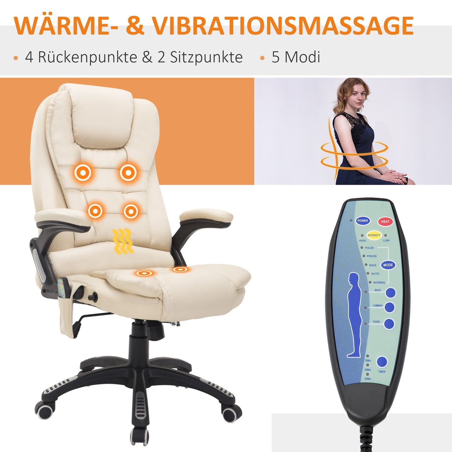 Massage office chair with heat and 6-point vibrations