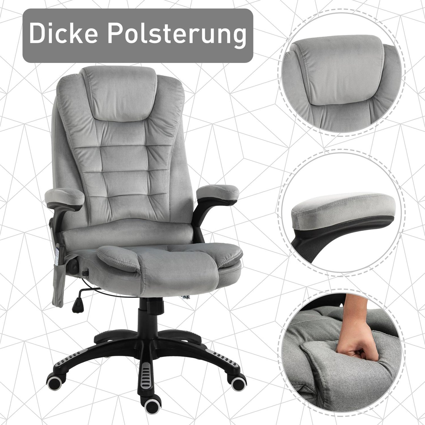 Ergonomic gray massage chair - height adjustable office/gaming