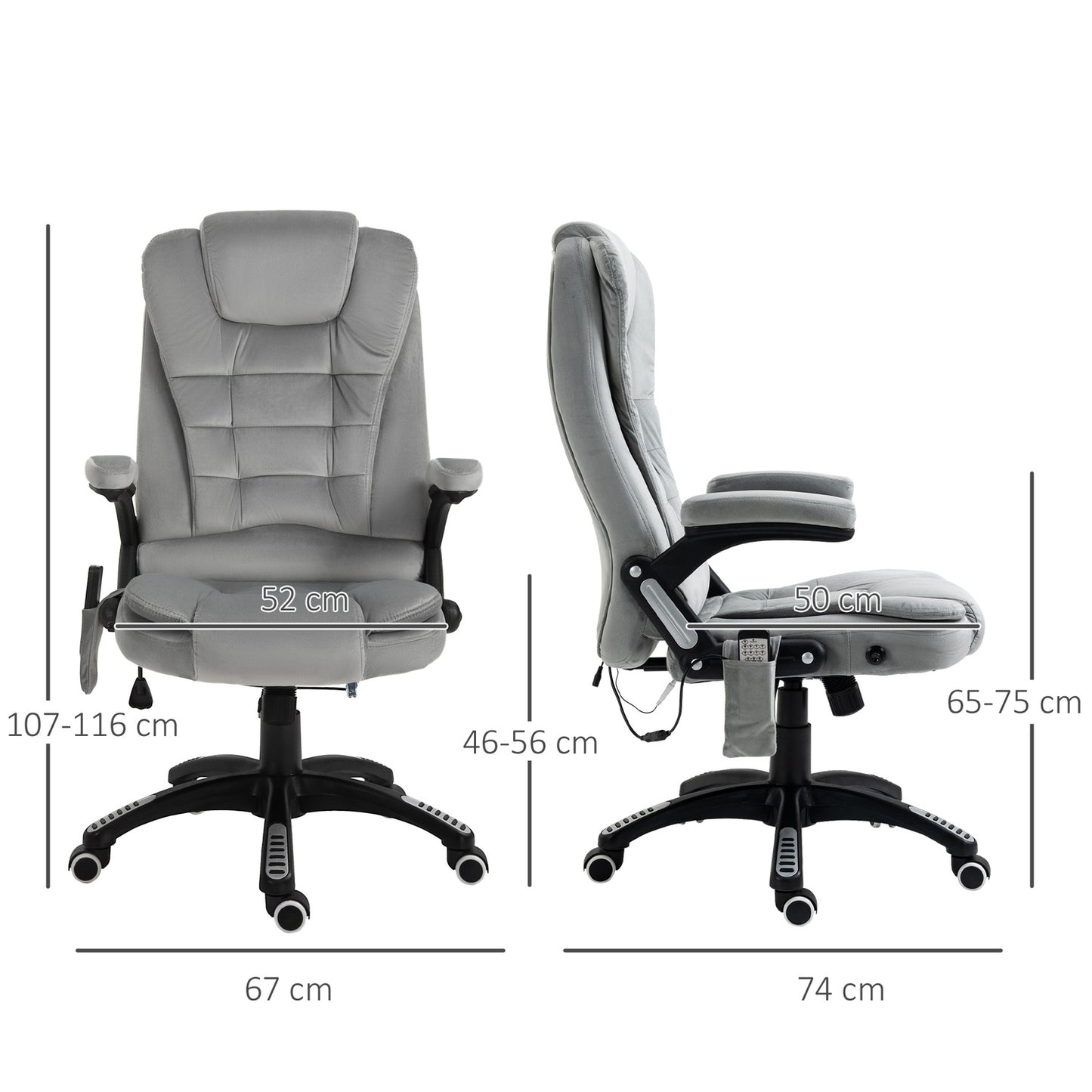 Ergonomic gray massage chair - height adjustable office/gaming