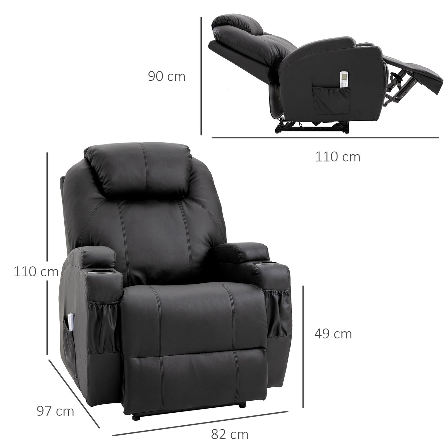 Black artificial leather massage chair - reclining relaxation