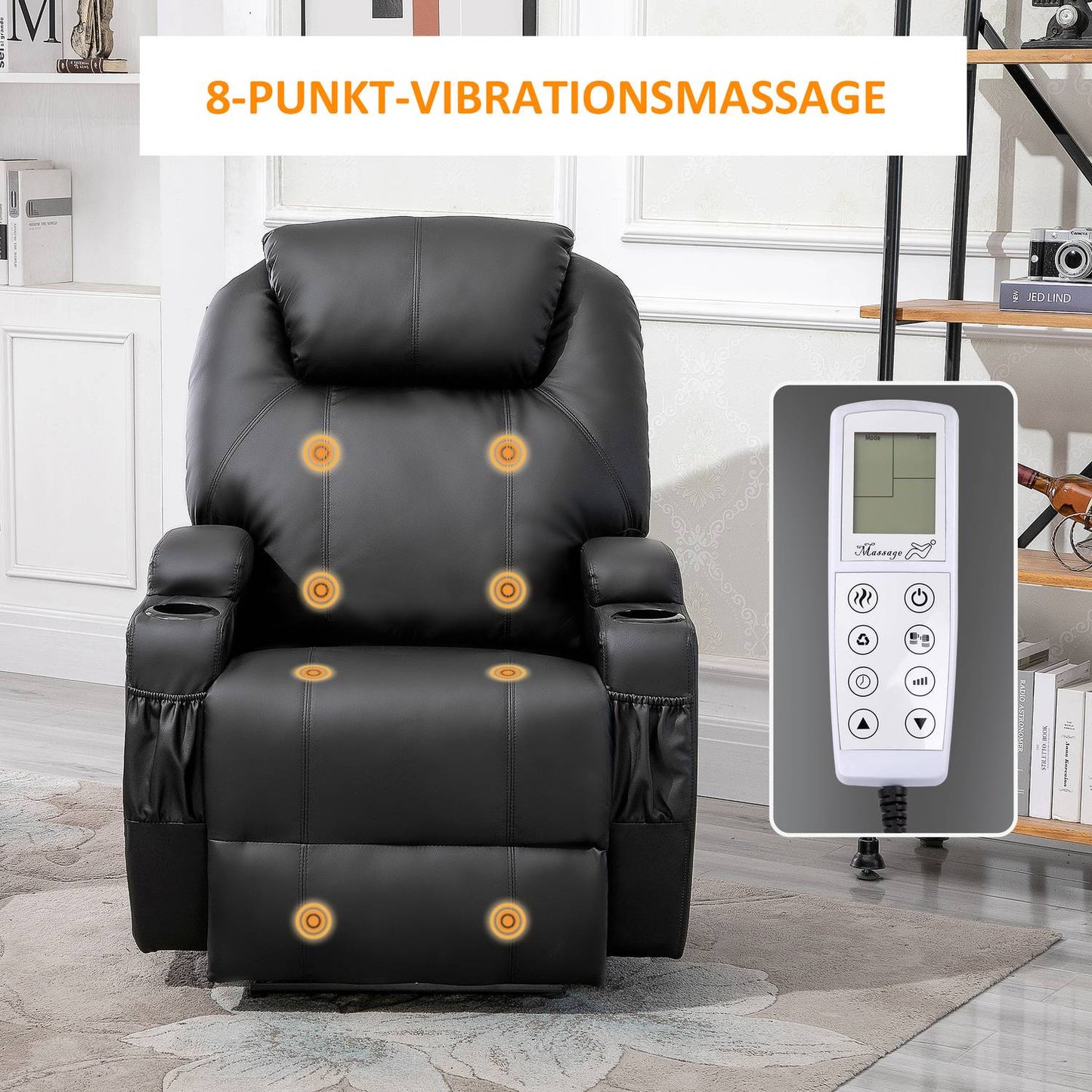 Black artificial leather massage chair - reclining relaxation