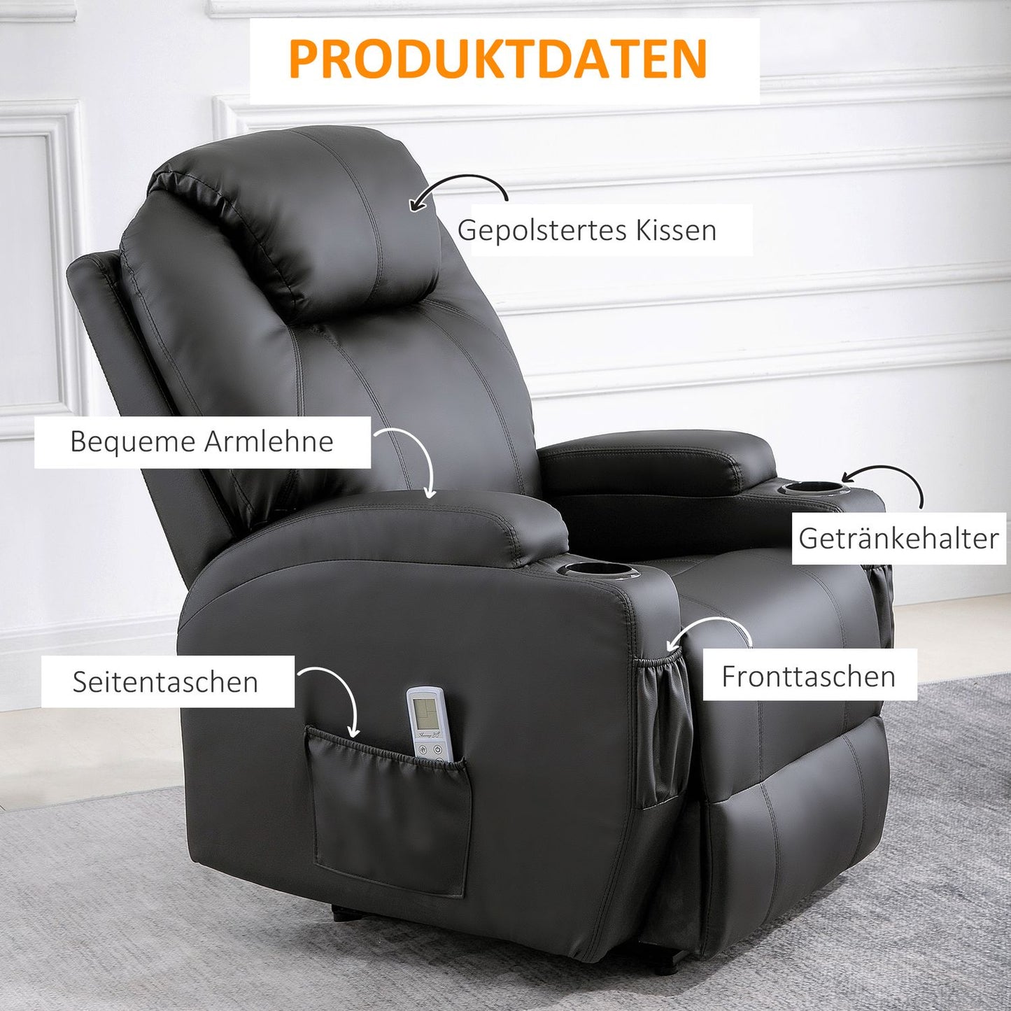 Black artificial leather massage chair - reclining relaxation