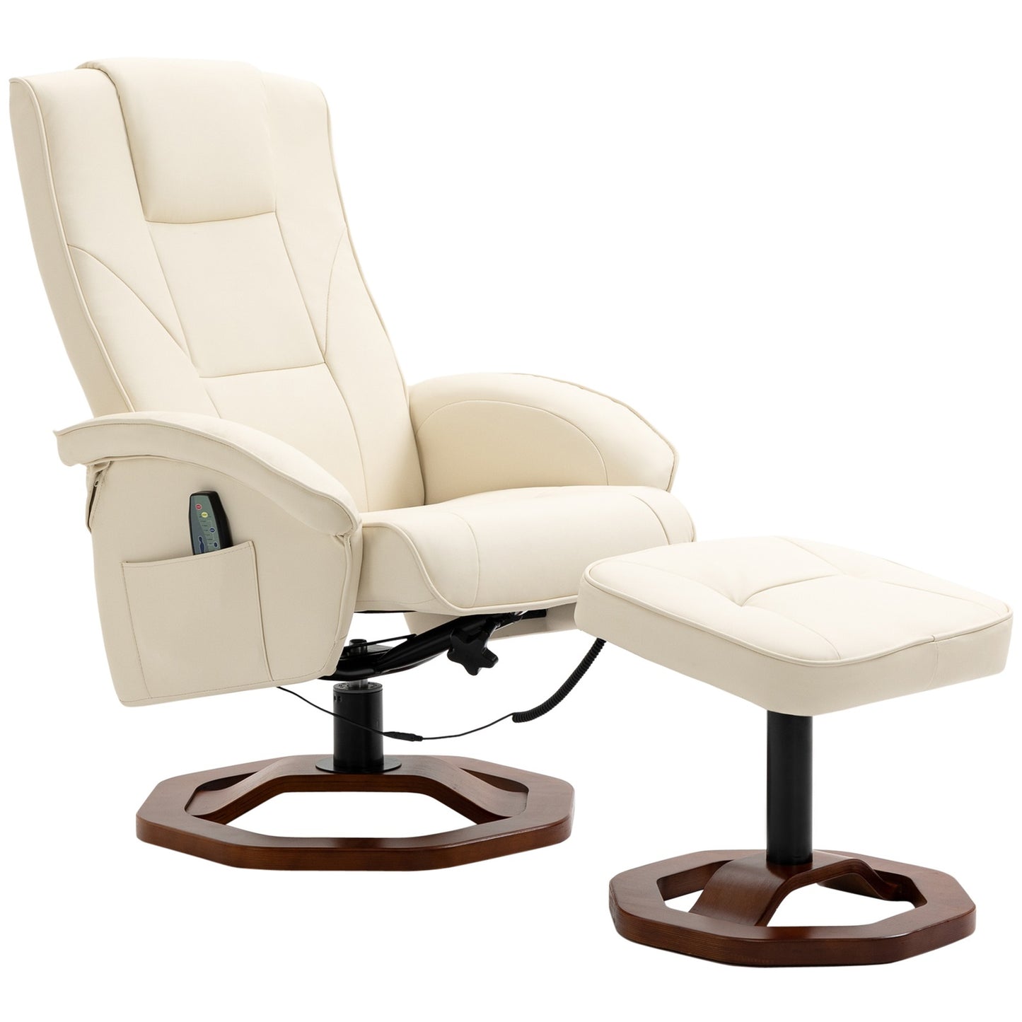 Massage lounge chair with 360° rotation, synthetic leather, cream/brown
