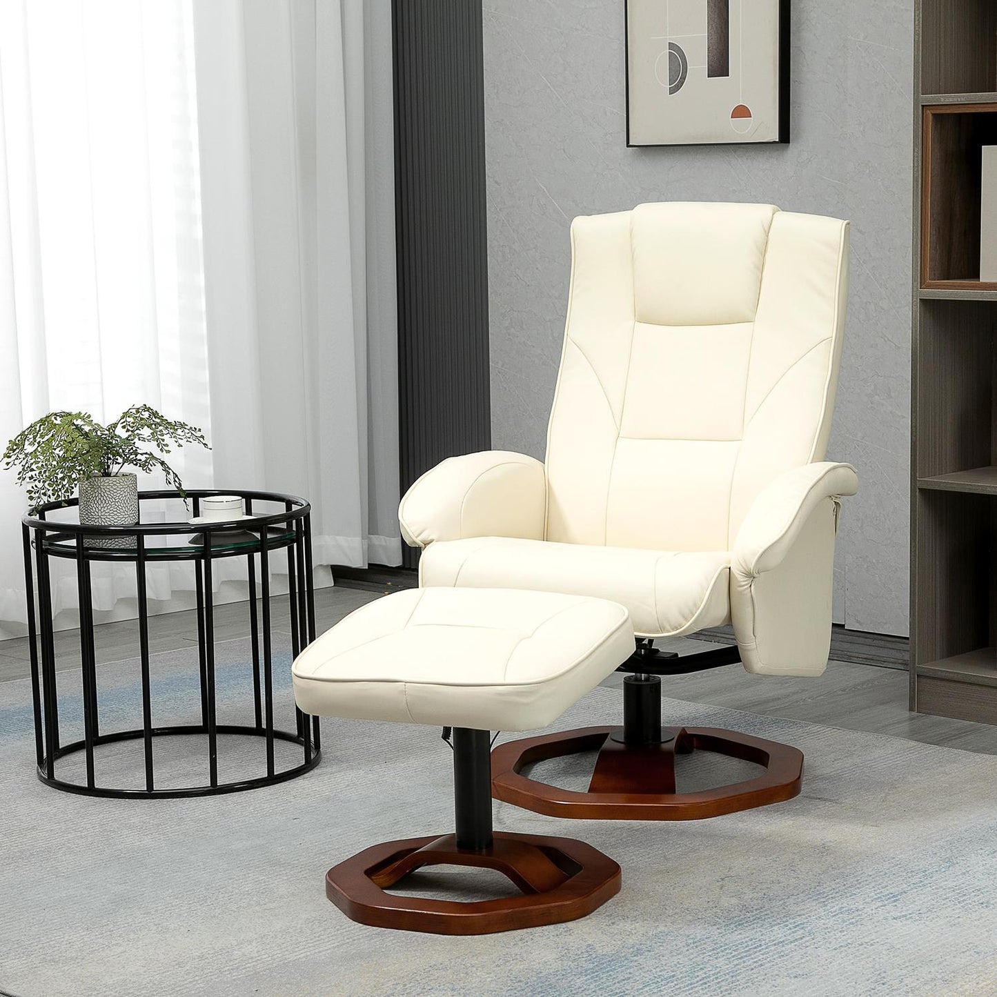 Massage lounge chair with 360° rotation, synthetic leather, cream/brown