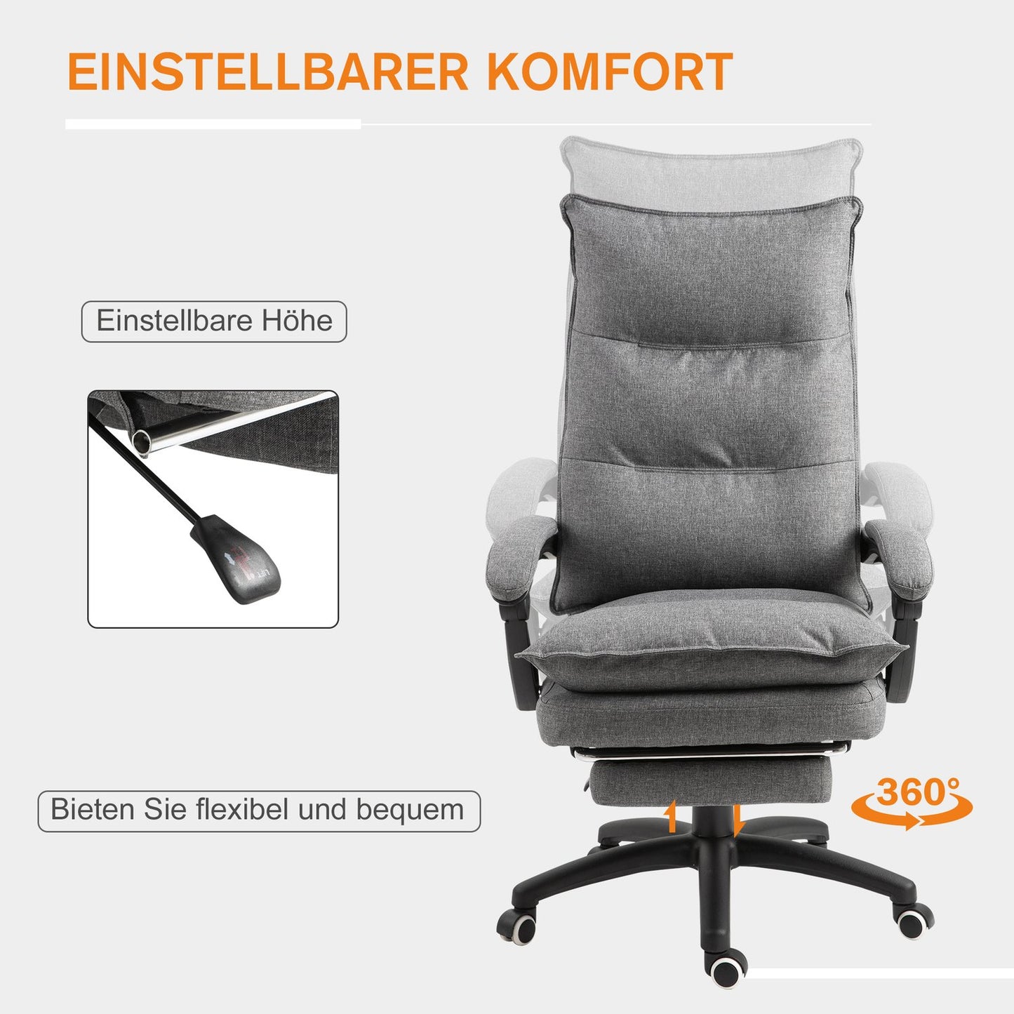 Ergonomic gray swivel gaming chair, height adjustable, nylon
