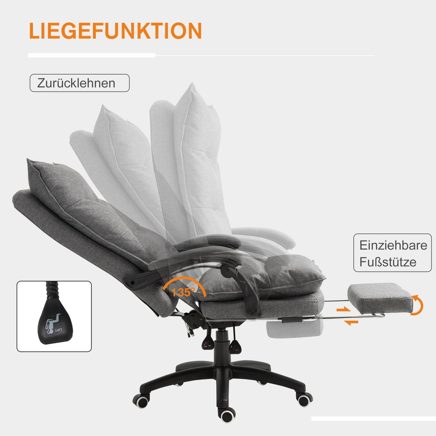 Ergonomic gray swivel gaming chair, height adjustable, nylon