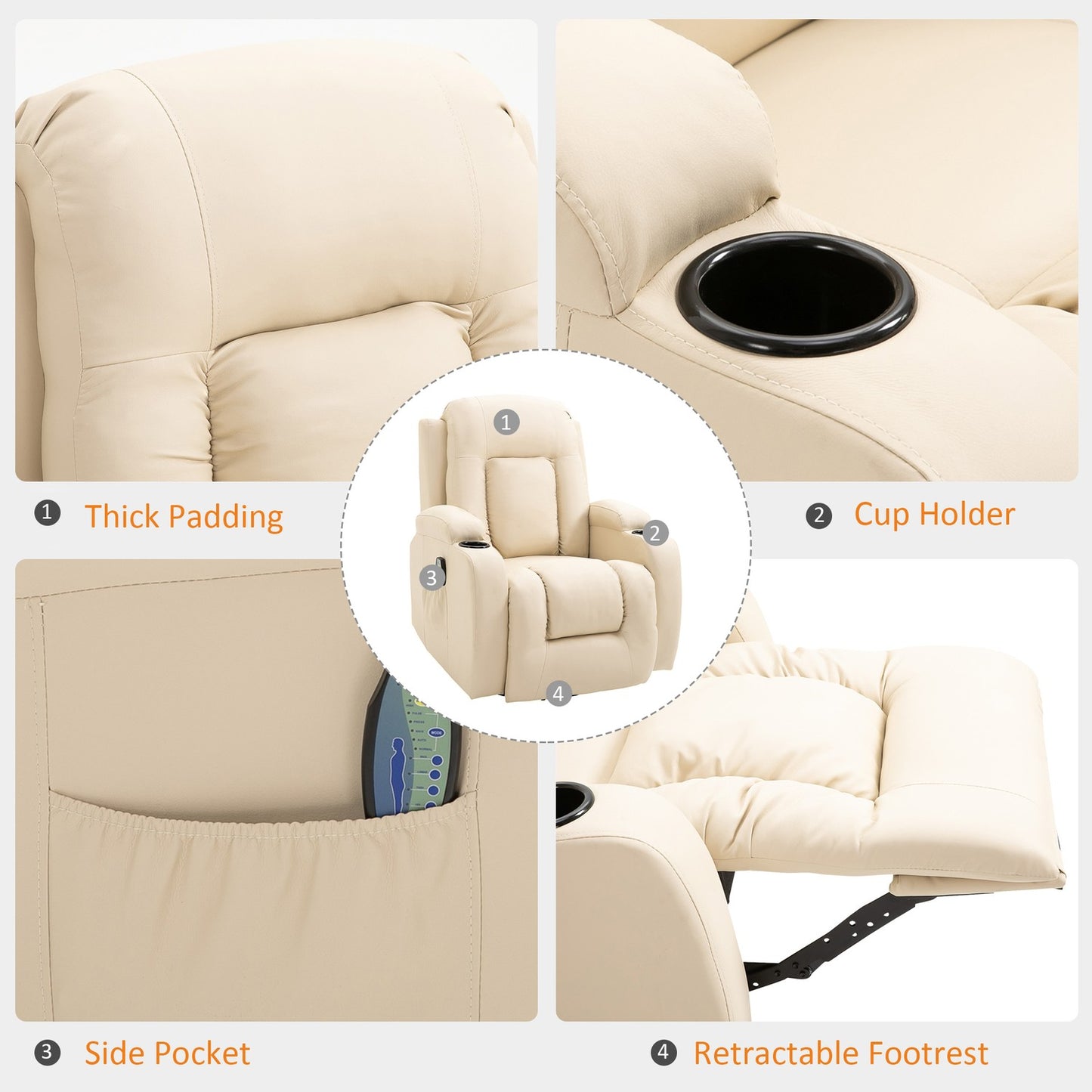 Lying massage and heating TV chair with remote control, cup holder