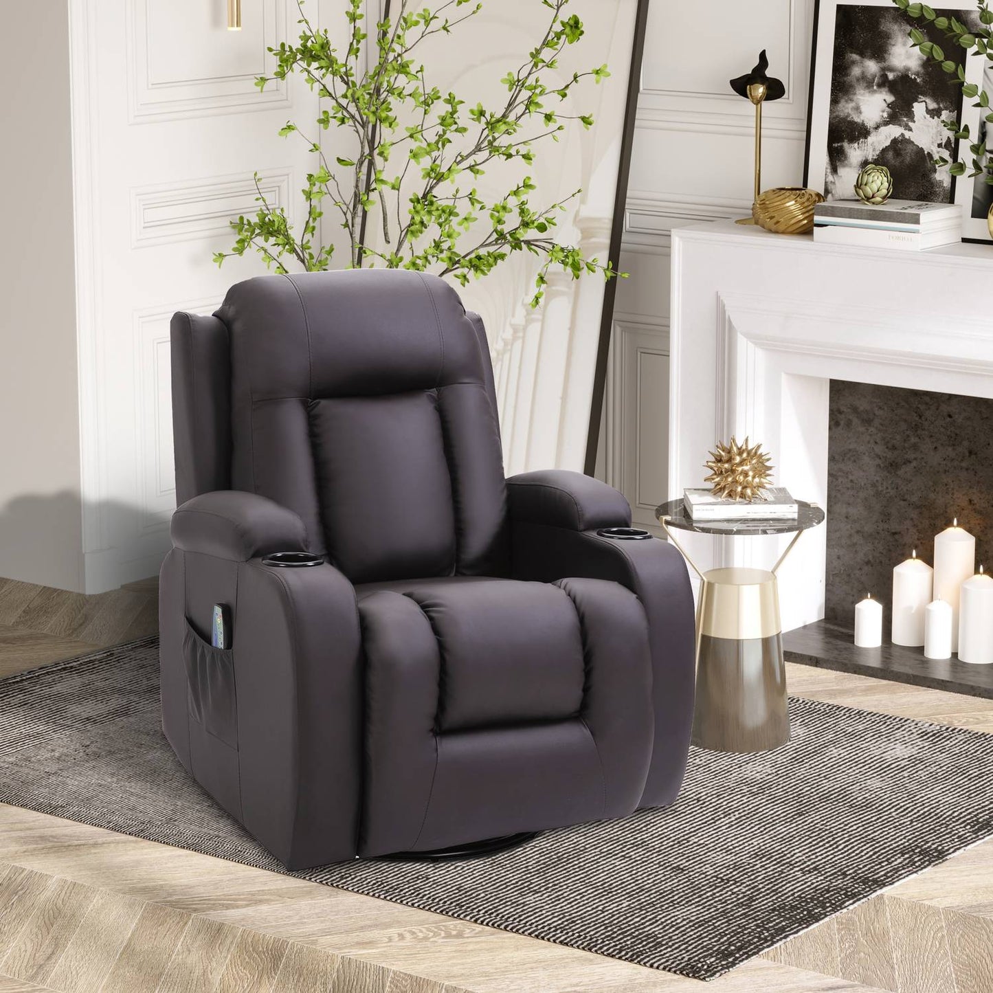 Massage Chair With Heat & Lying, Cup Holder, Brown