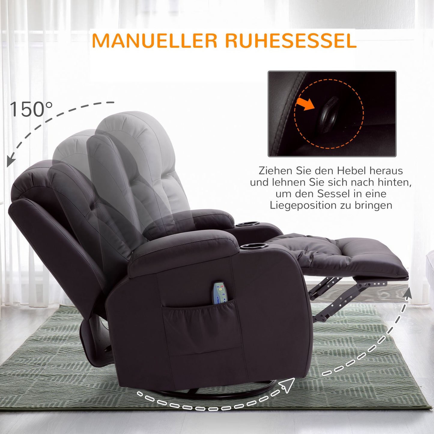 Massage Chair With Heat & Lying, Cup Holder, Brown