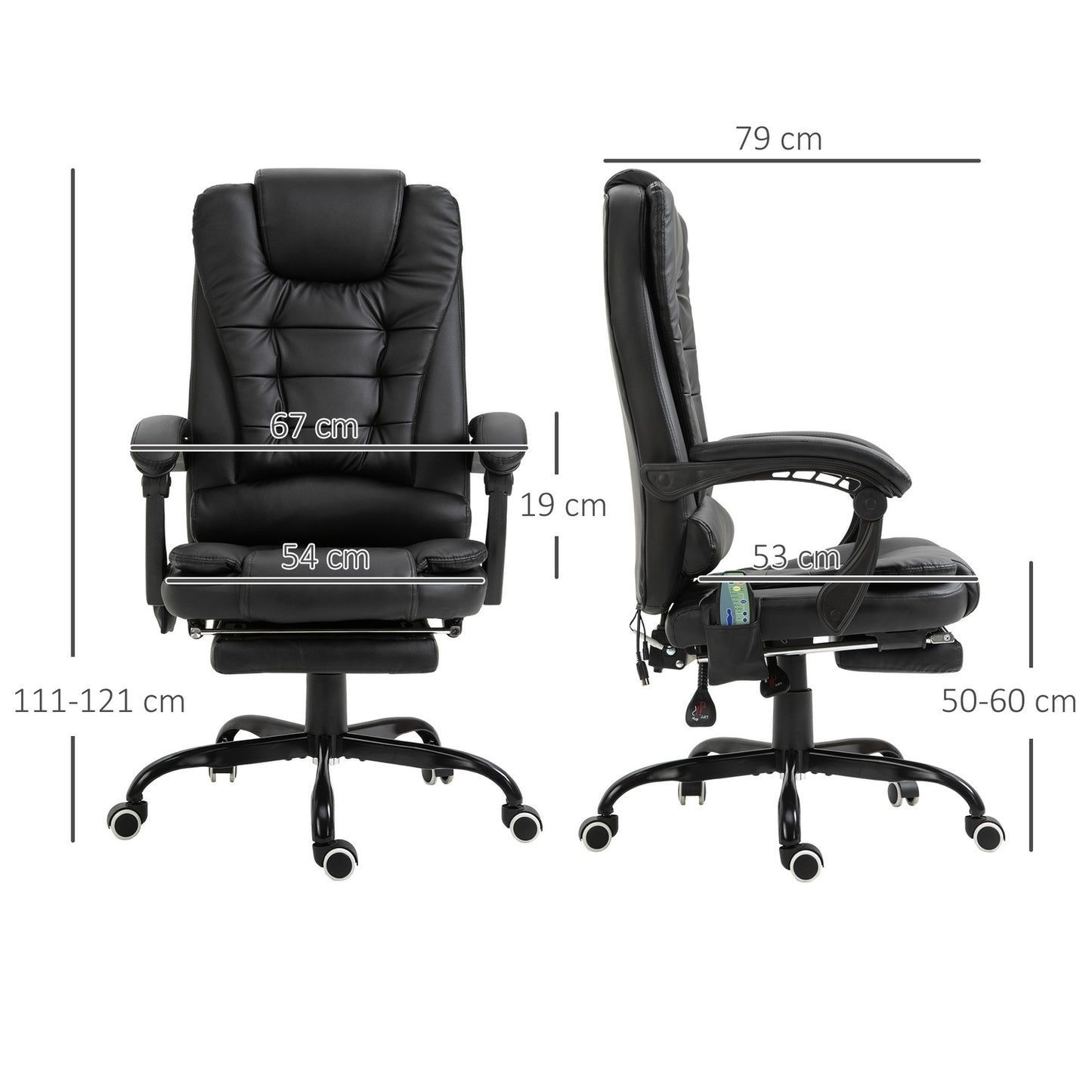 Massage chair with 7 points, adjustable tilt and footrest