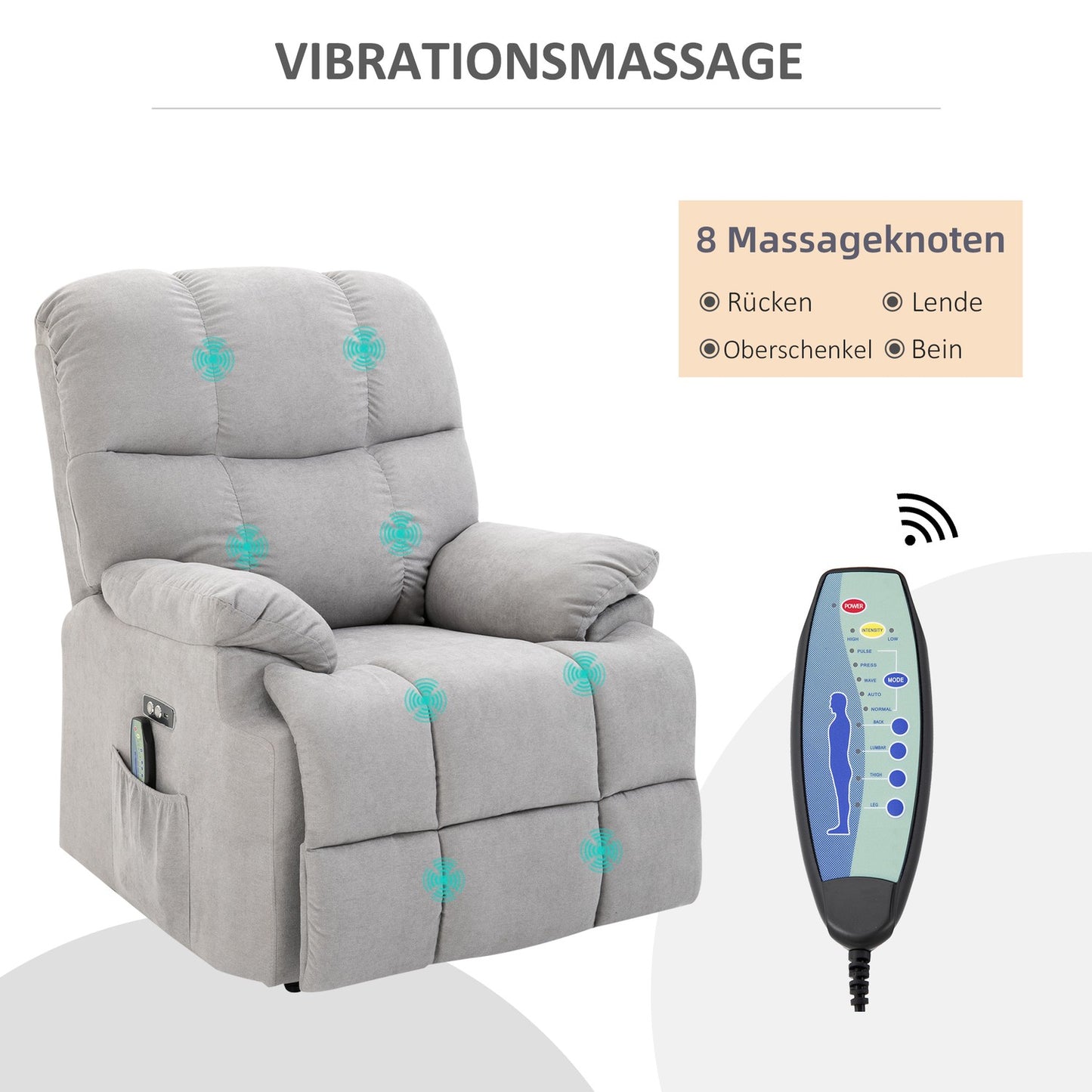 Massage chair with standing aid, adjustable, USB remote control