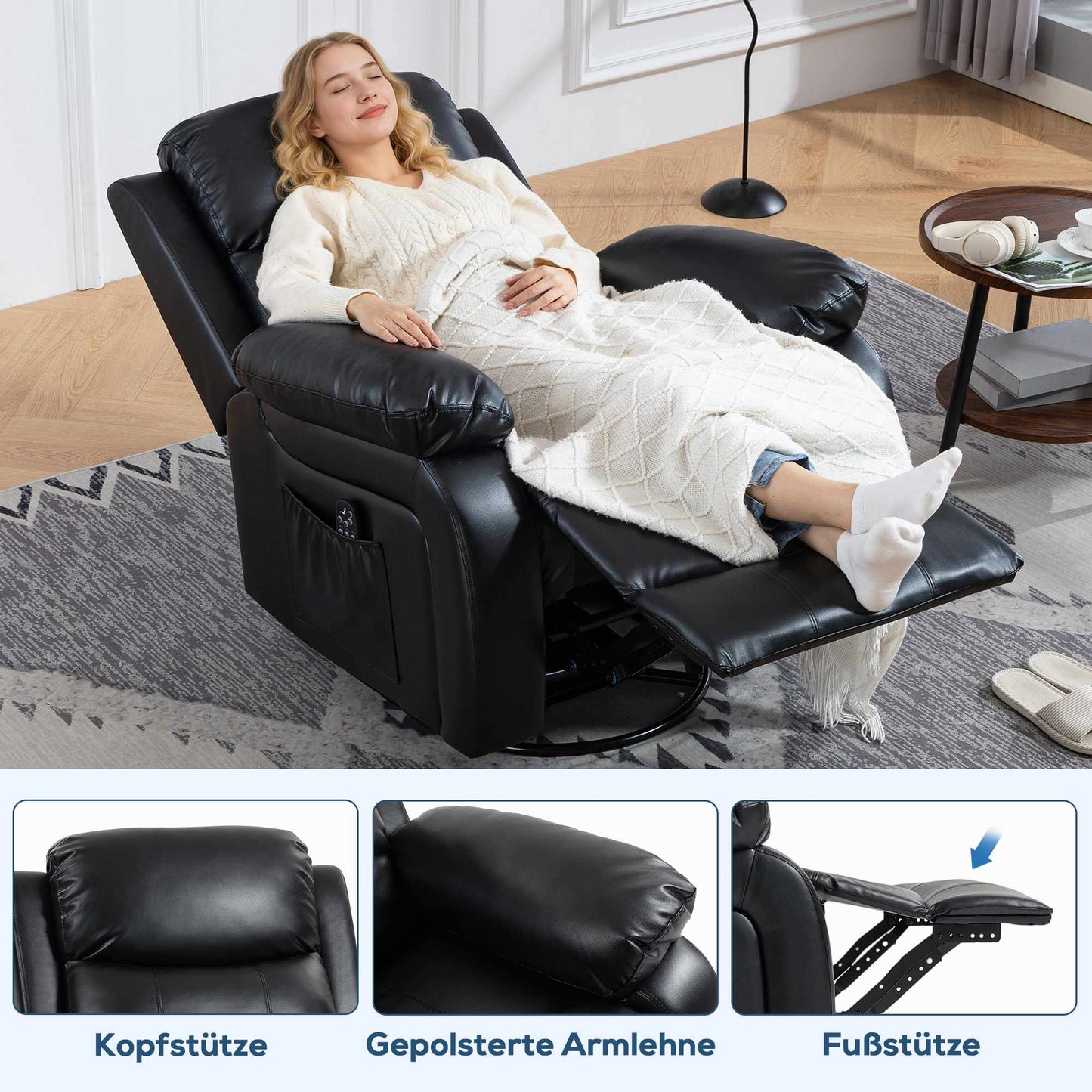 Massage Chair with 8 Vibration Points, Reclining, Black