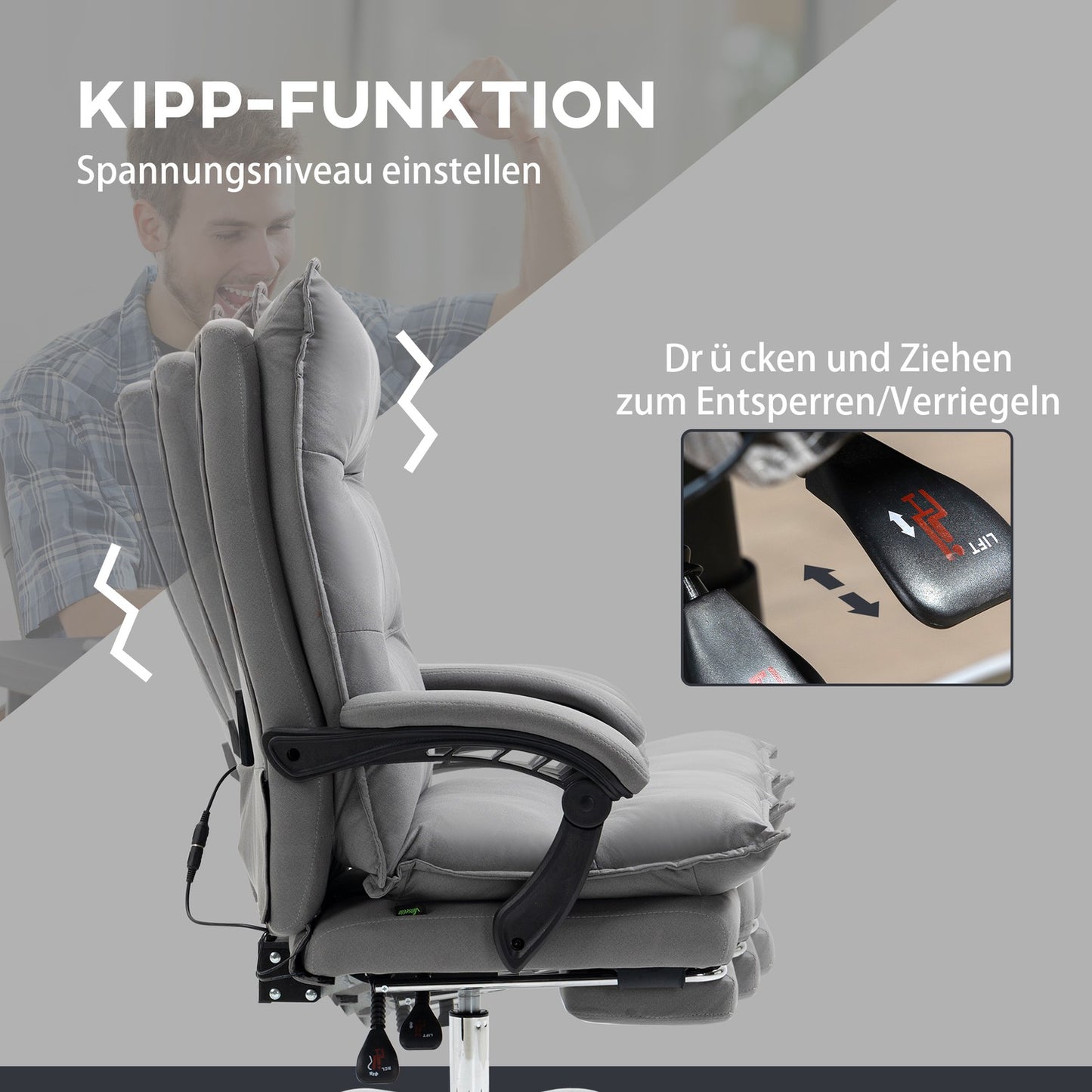 Ergonomic office chair with heating, tilt, footrest, adjustable height