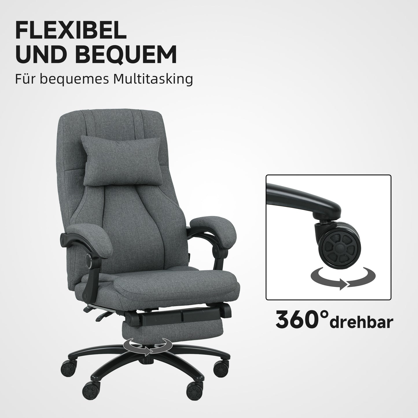 Massage Office Chair, USB Port, Swivel Wheels, Dark Grey