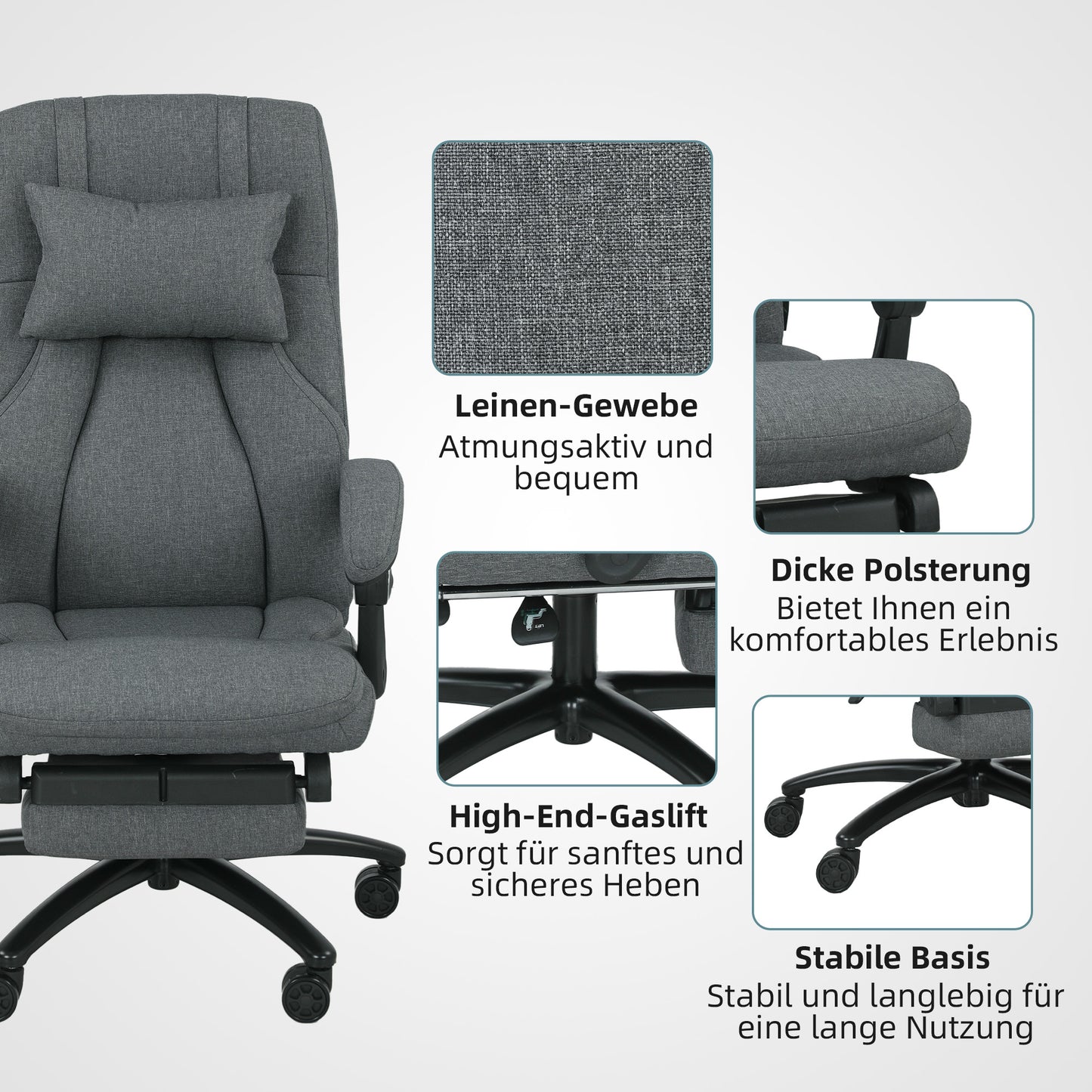 Massage Office Chair, USB Port, Swivel Wheels, Dark Grey