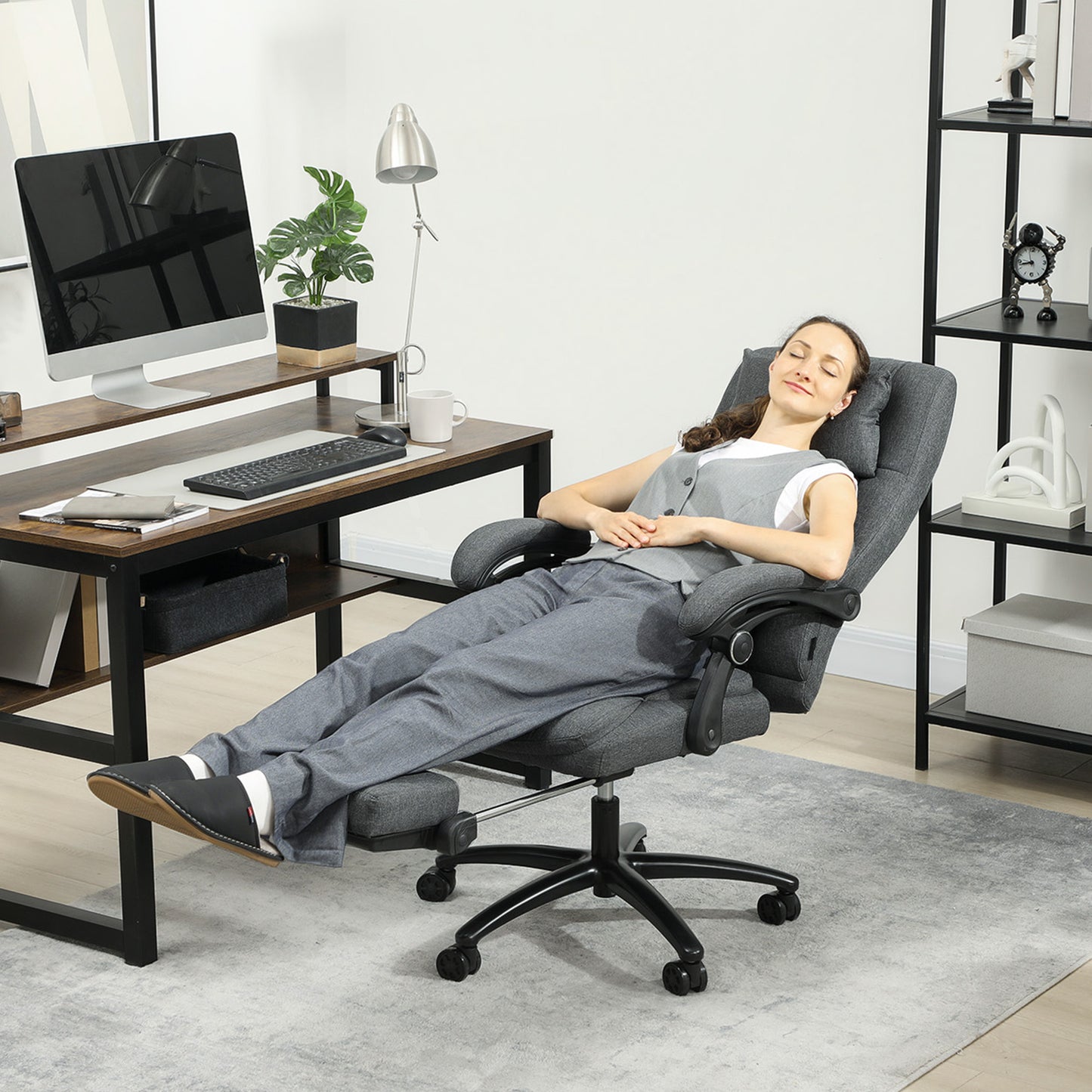 Massage Office Chair, USB Port, Swivel Wheels, Dark Grey