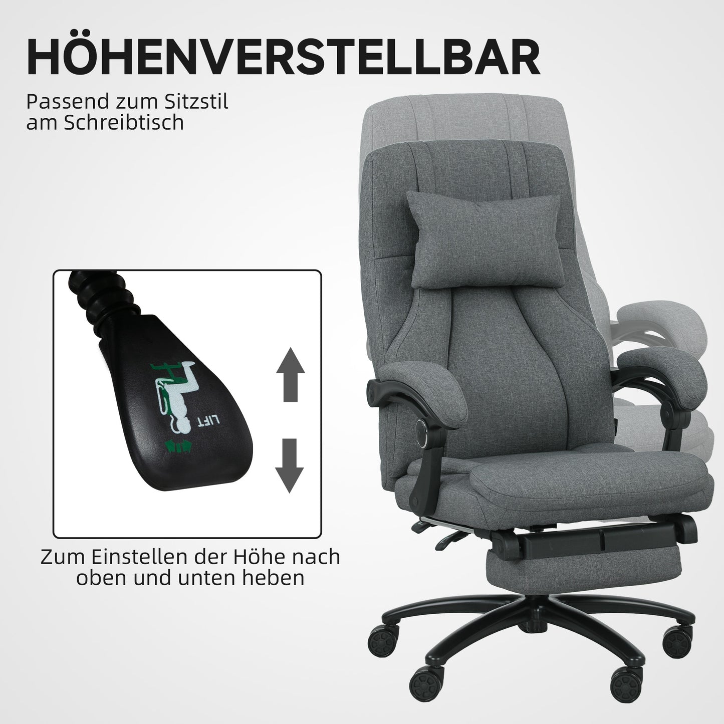 Massage Office Chair, USB Port, Swivel Wheels, Dark Grey