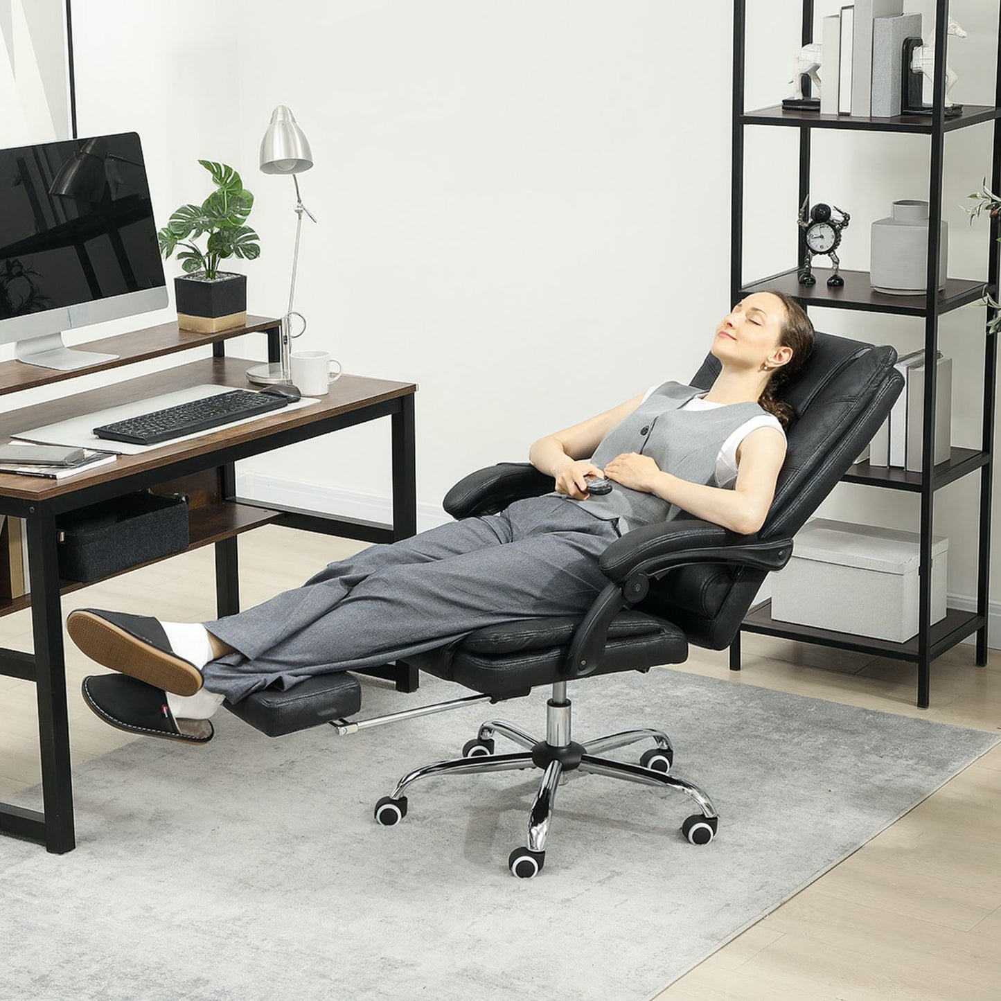 Massage Office Chair with Footrest, Adjustable Height, Black