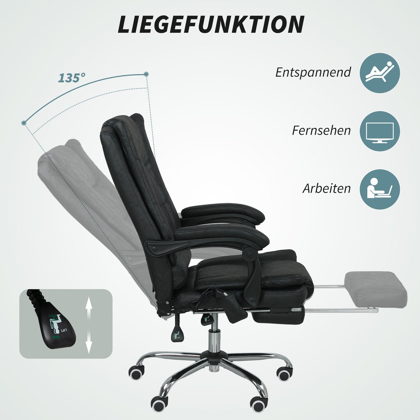 Massage Office Chair with Footrest, Adjustable Height, Black