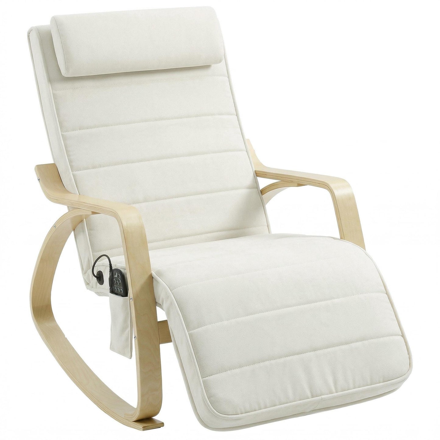Massage Rocking Chair with Heat, Footrest, Velvet, Cream