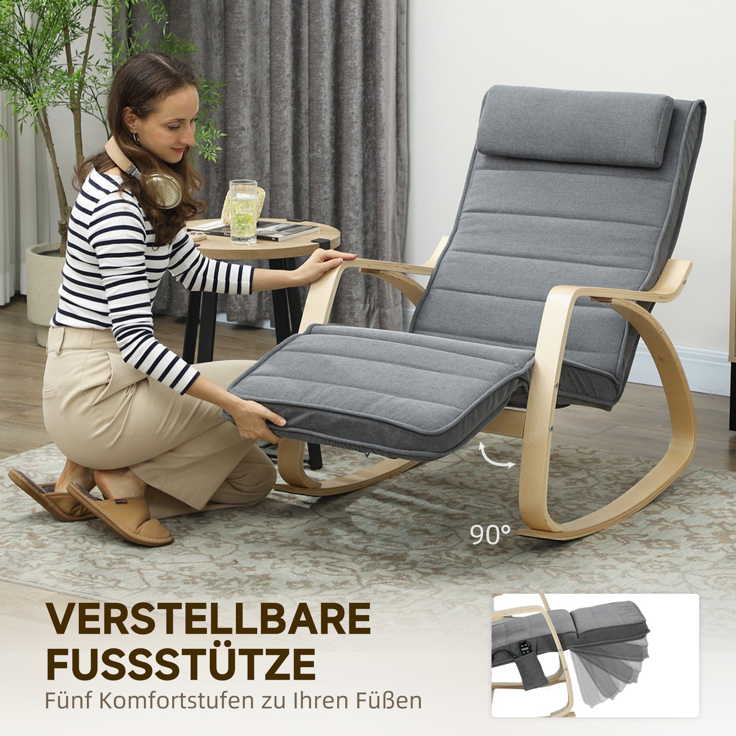 Massage Rocking Chair with Lumbar Heat, 3 Modes, Grey