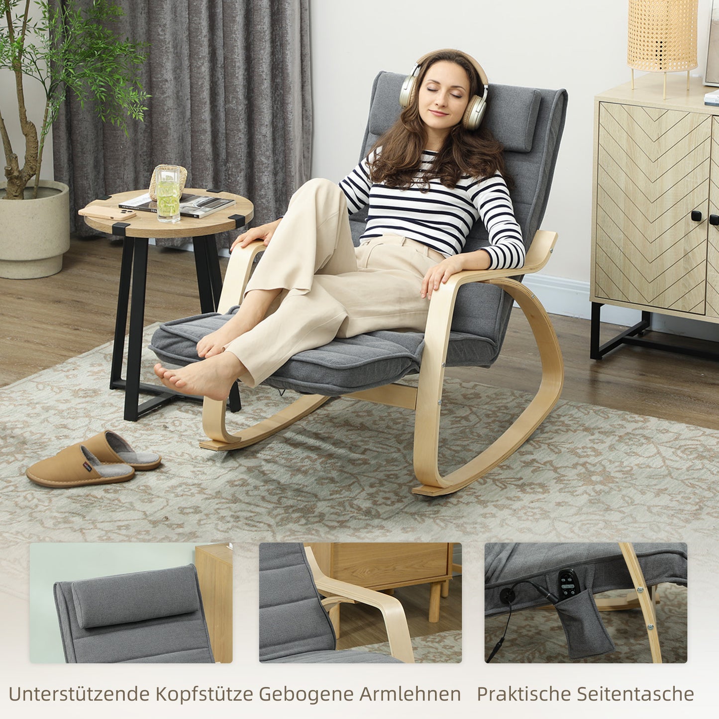 Massage Rocking Chair with Lumbar Heat, 3 Modes, Grey
