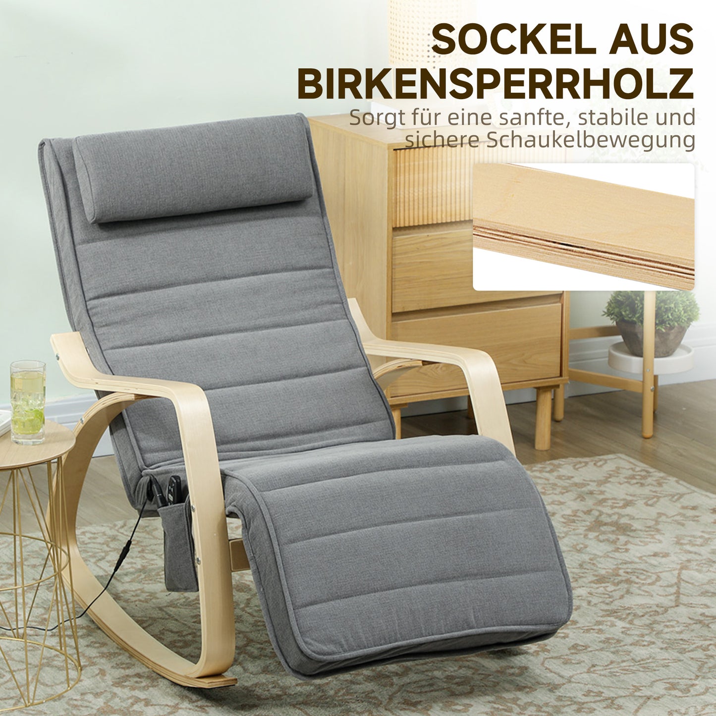 Massage Rocking Chair with Lumbar Heat, 3 Modes, Grey