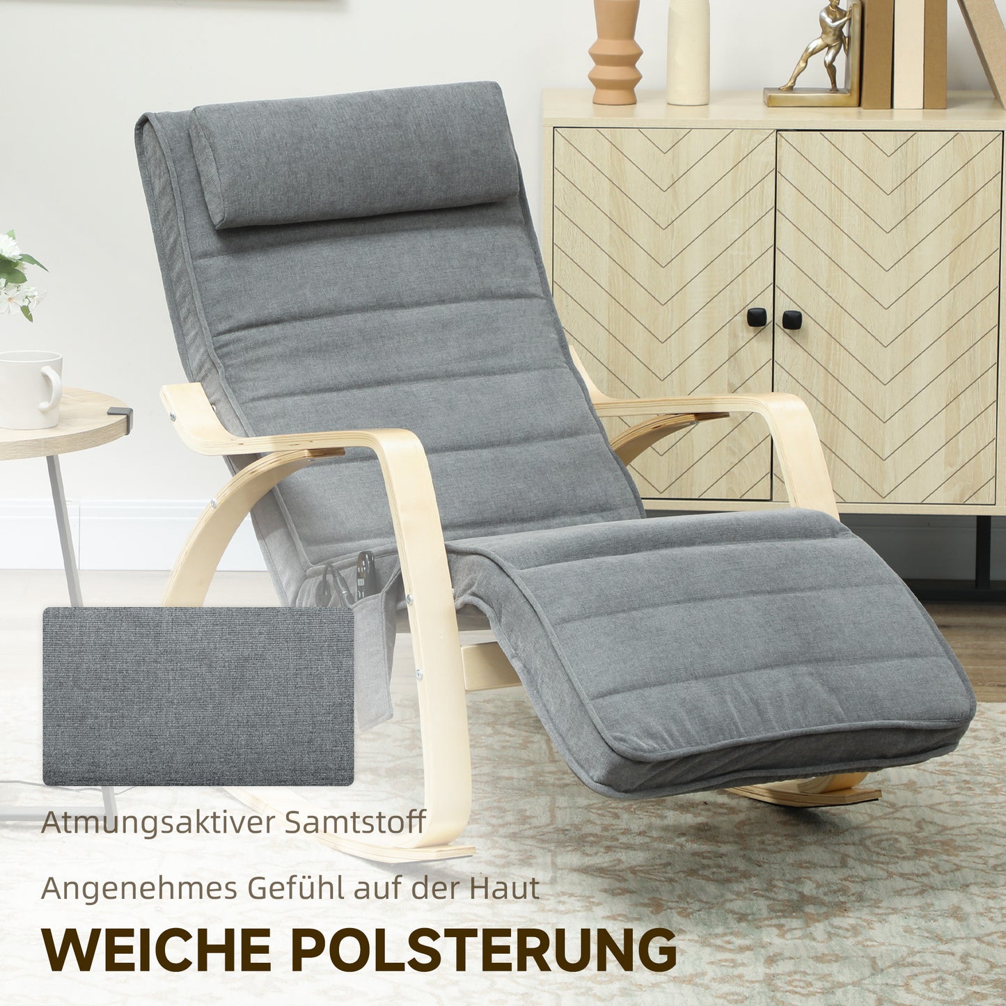 Massage Rocking Chair with Lumbar Heat, 3 Modes, Grey