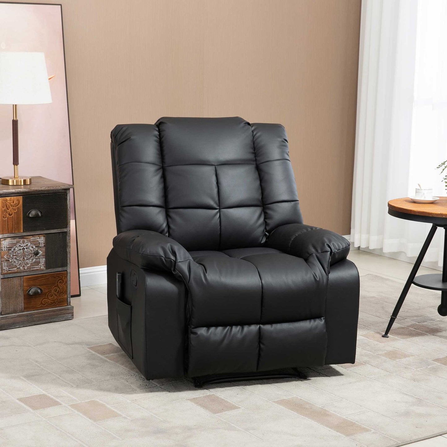 Electric recliner with massage - artificial leather, black