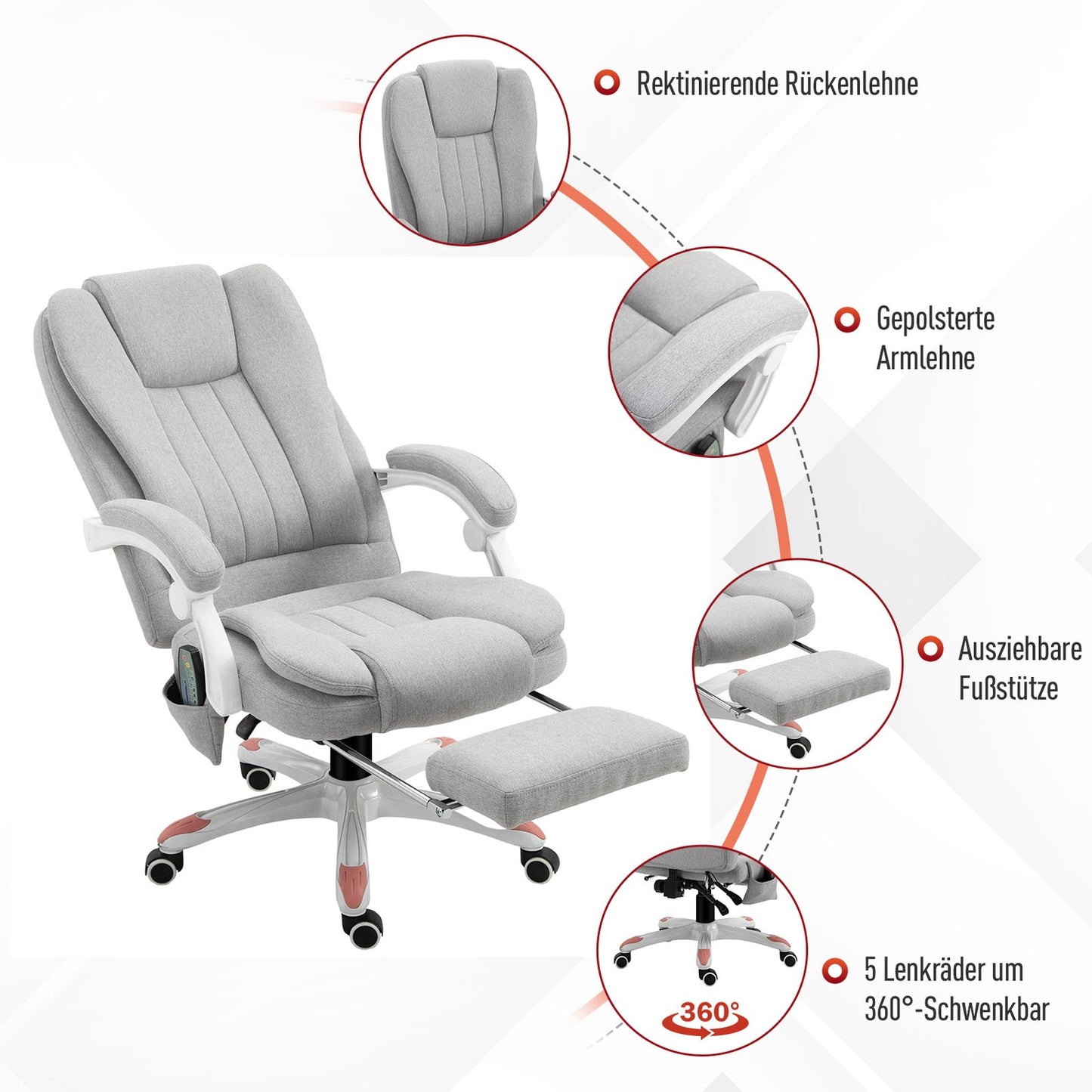 Massage chair - polyester foam, gray, adjustable height
