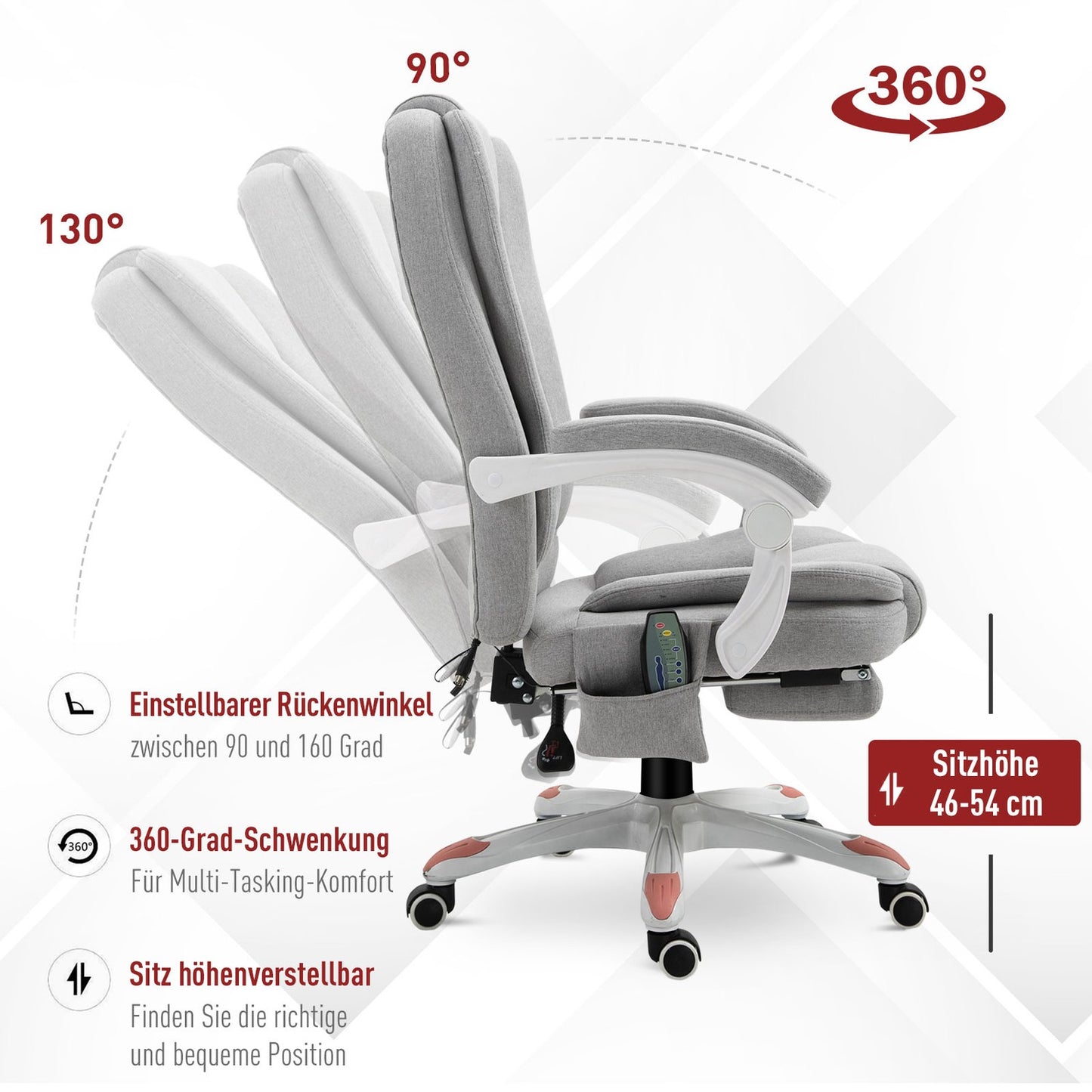 Massage chair - polyester foam, gray, adjustable height