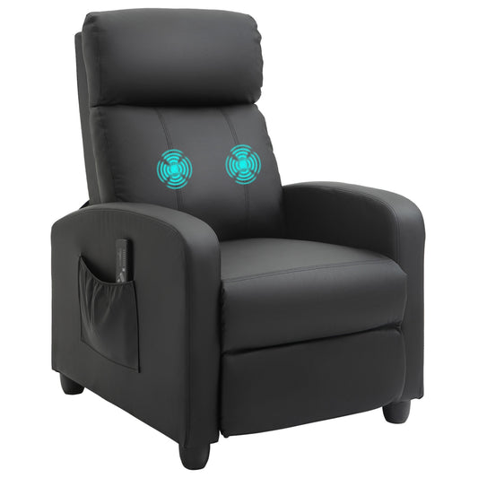 Reclining massage and relaxation chair, black PU foam