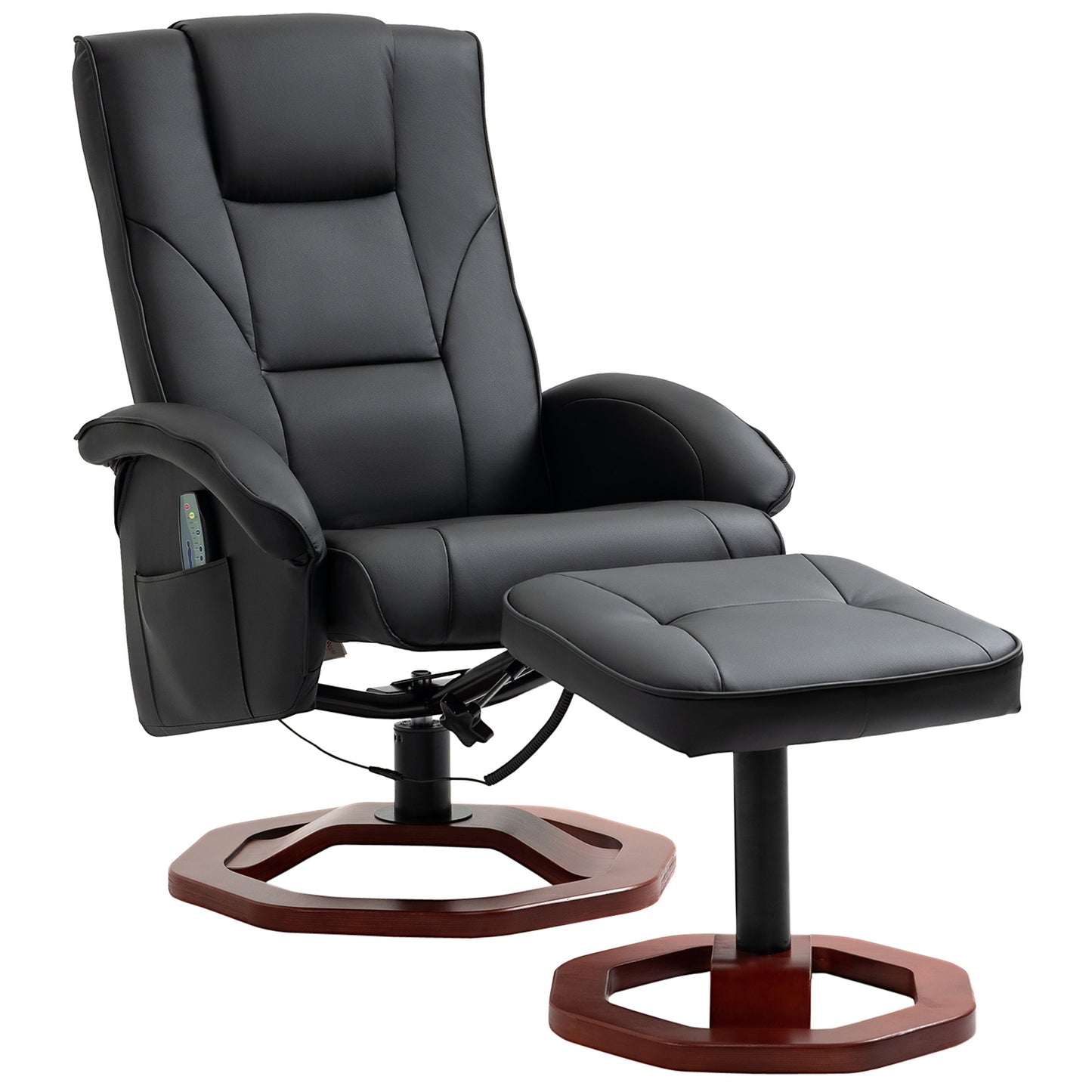 Reclining massage chair in synthetic leather with footstool, 360° rotatable