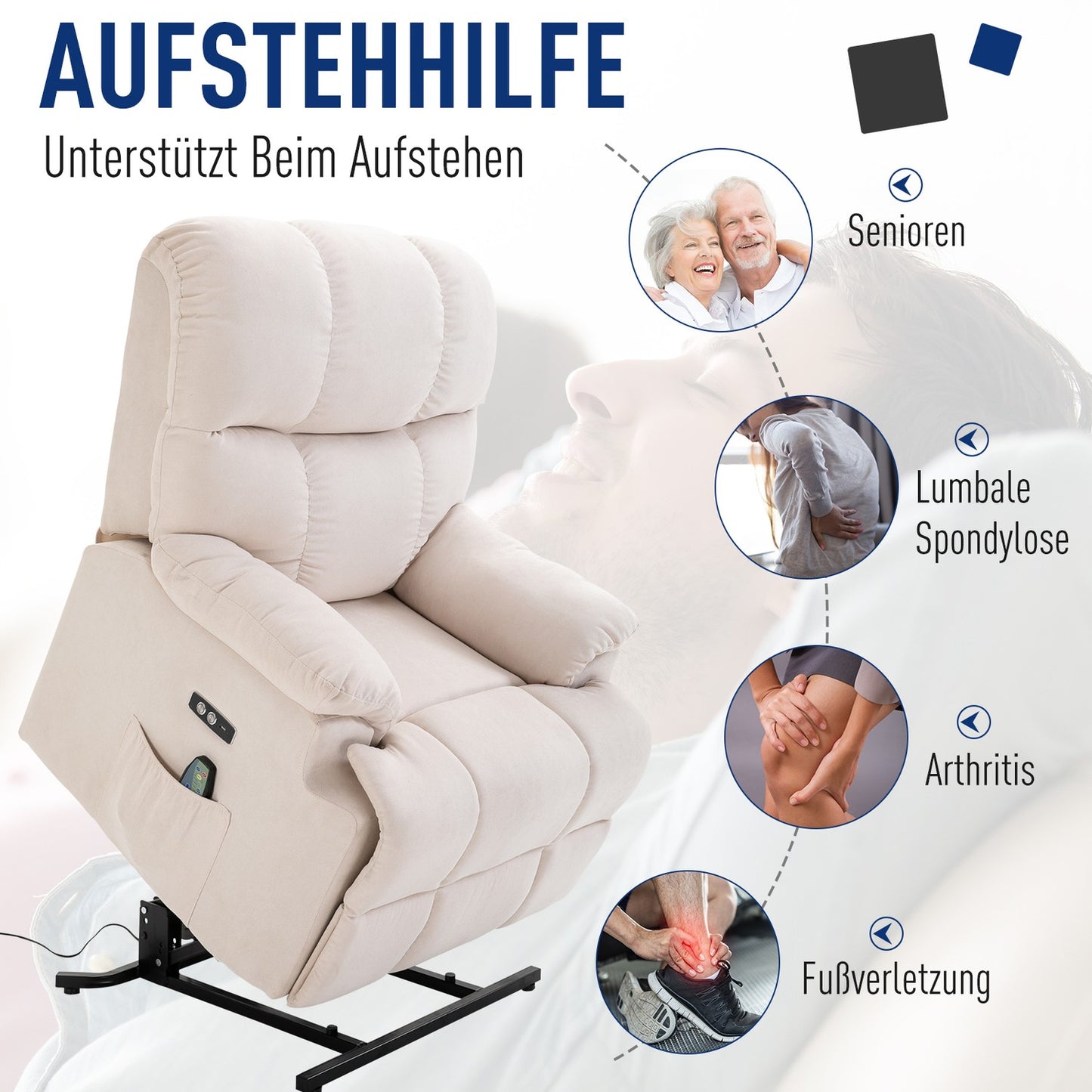 Heated massage chair with USB remote control, adjustable plush