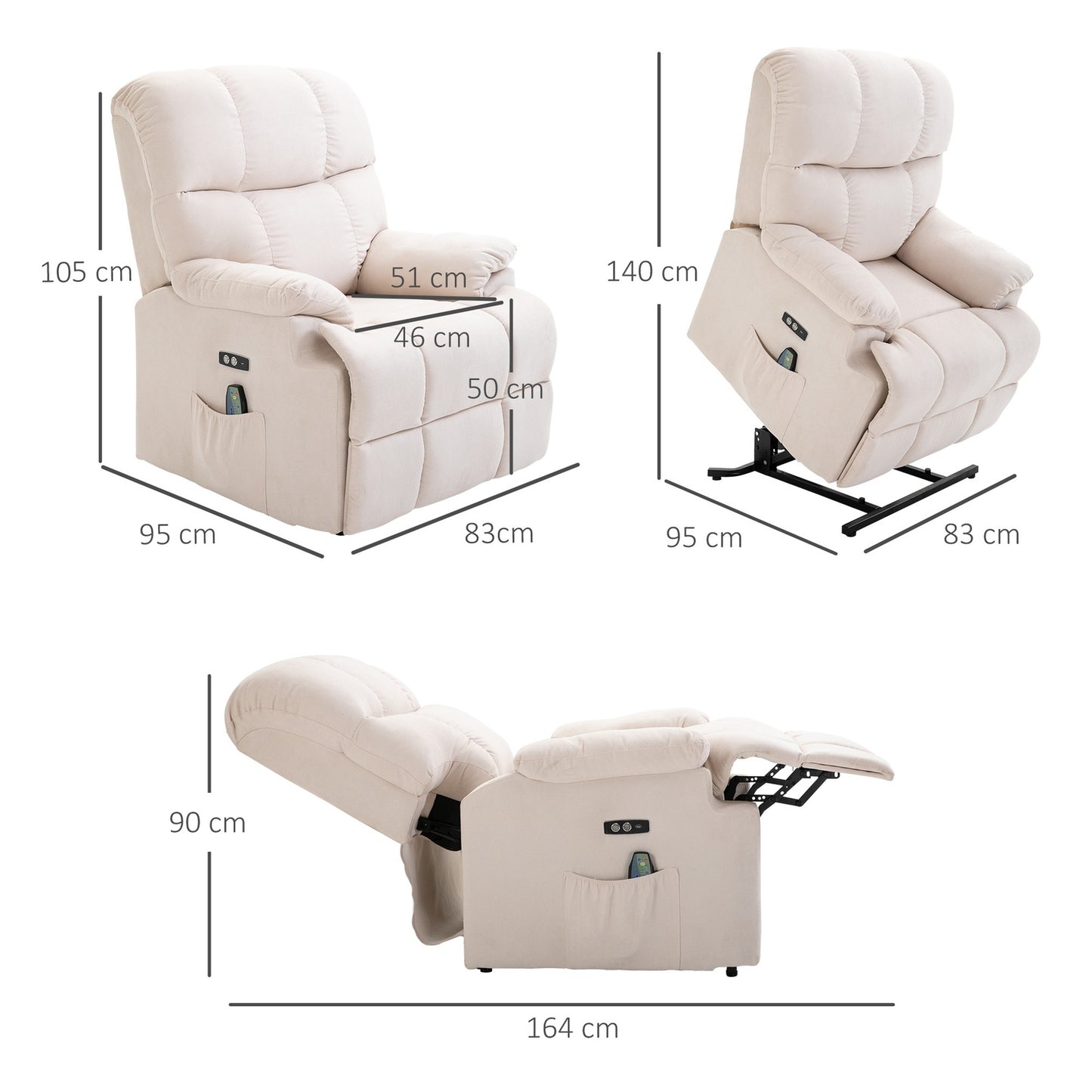 Heated massage chair with USB remote control, adjustable plush
