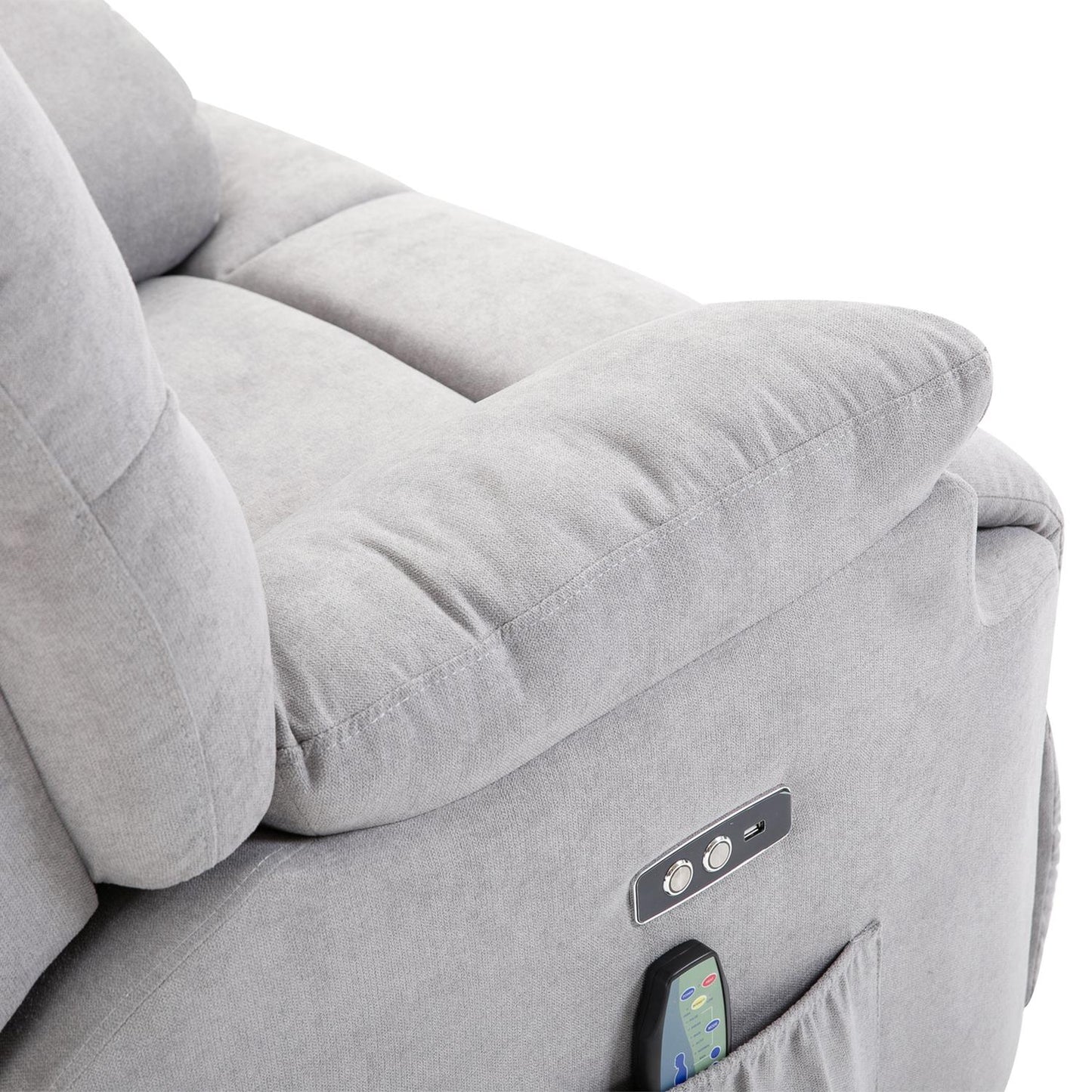 Massage chair with heating, USB remote control & standing aid, grey