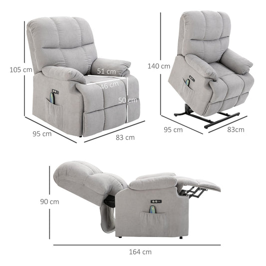 Massage chair with heating, USB remote control & standing aid, grey