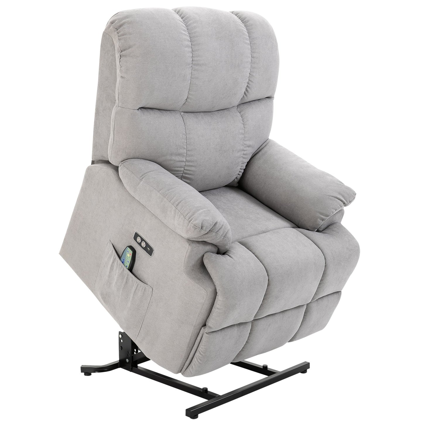 Massage chair with heating, USB remote control & standing aid, grey