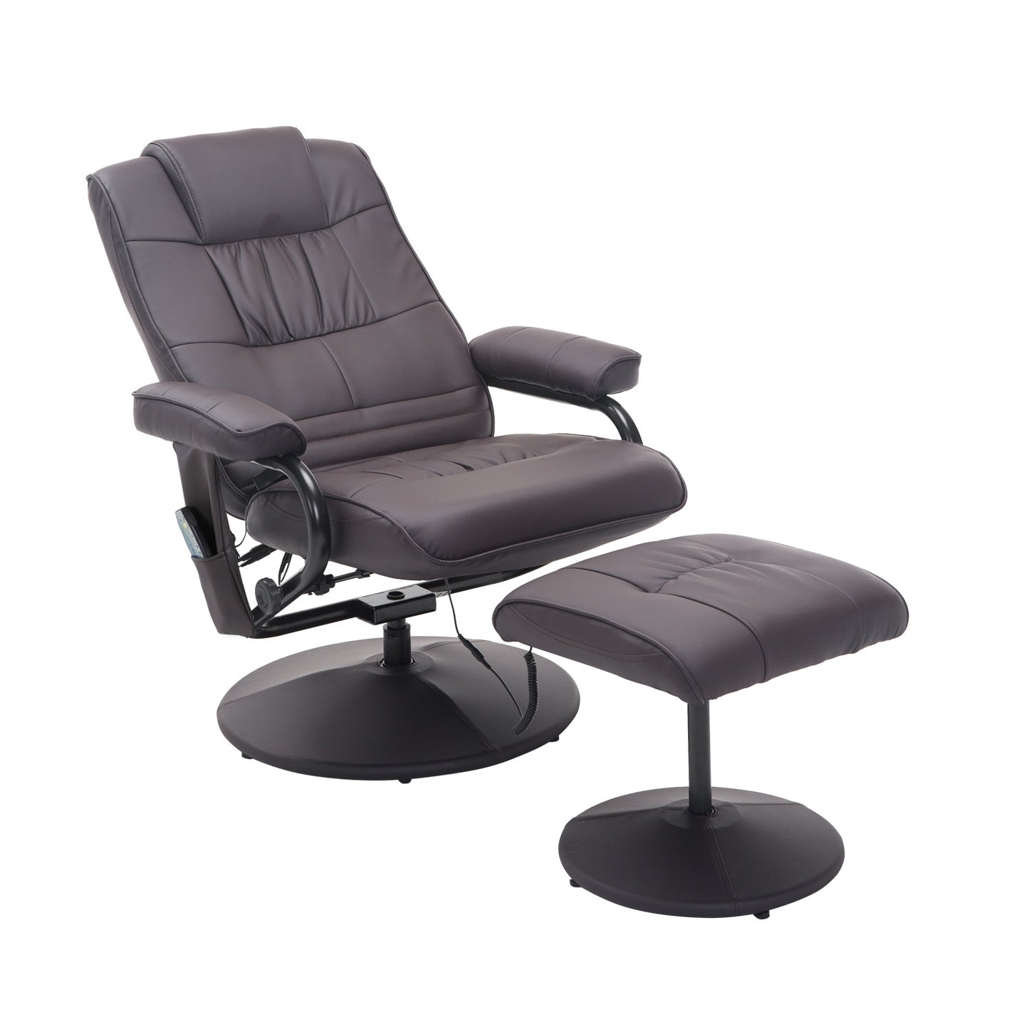 Reclining massage chair in brown artificial leather with ottoman