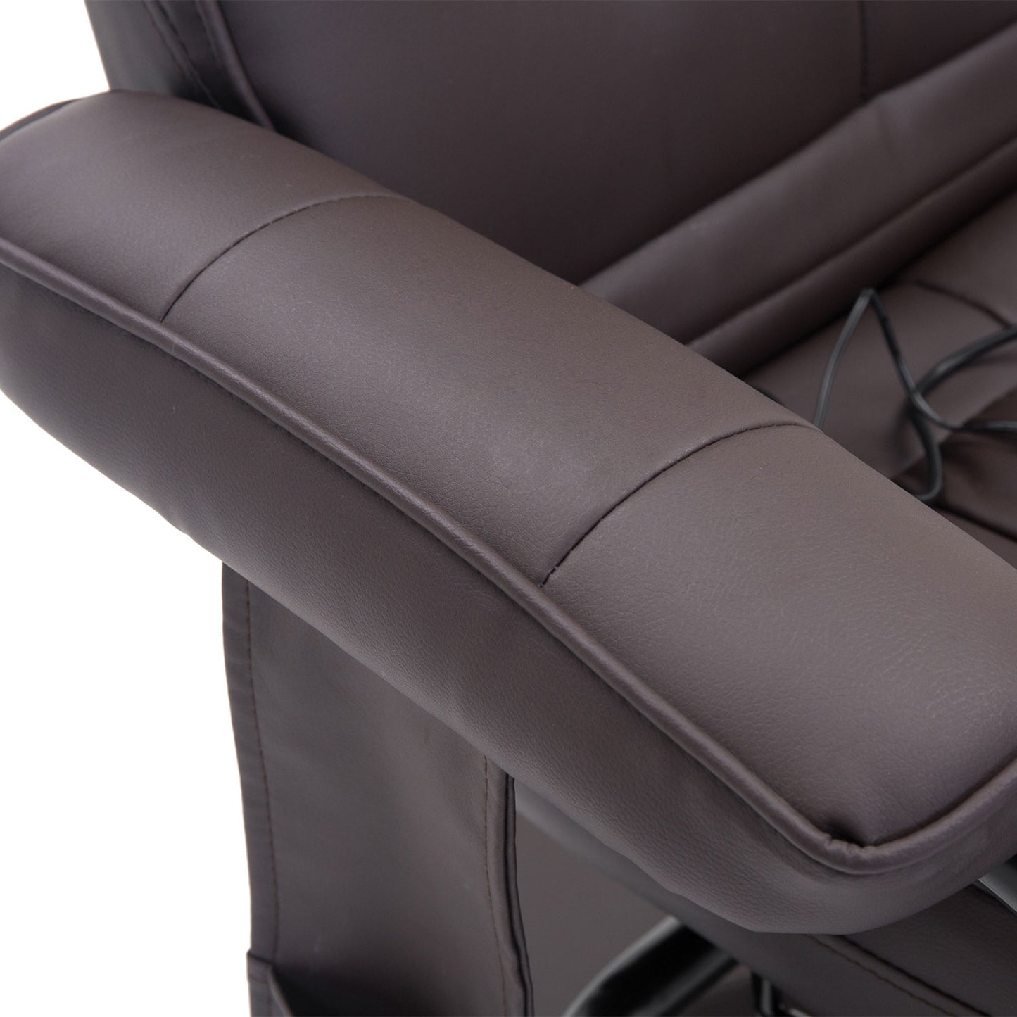 Reclining massage chair in brown artificial leather with ottoman
