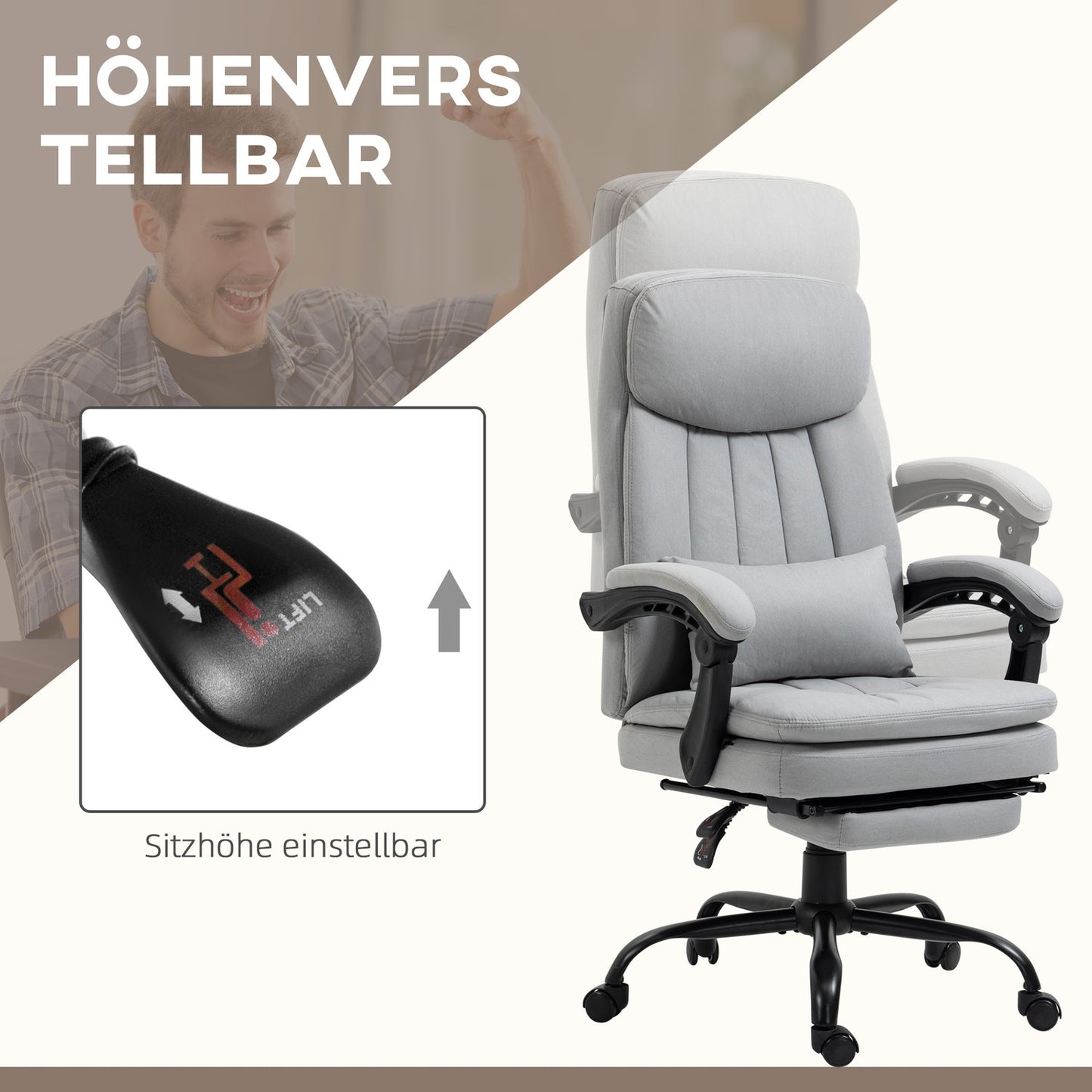 Ergonomic reclining office chair, gray - massage function