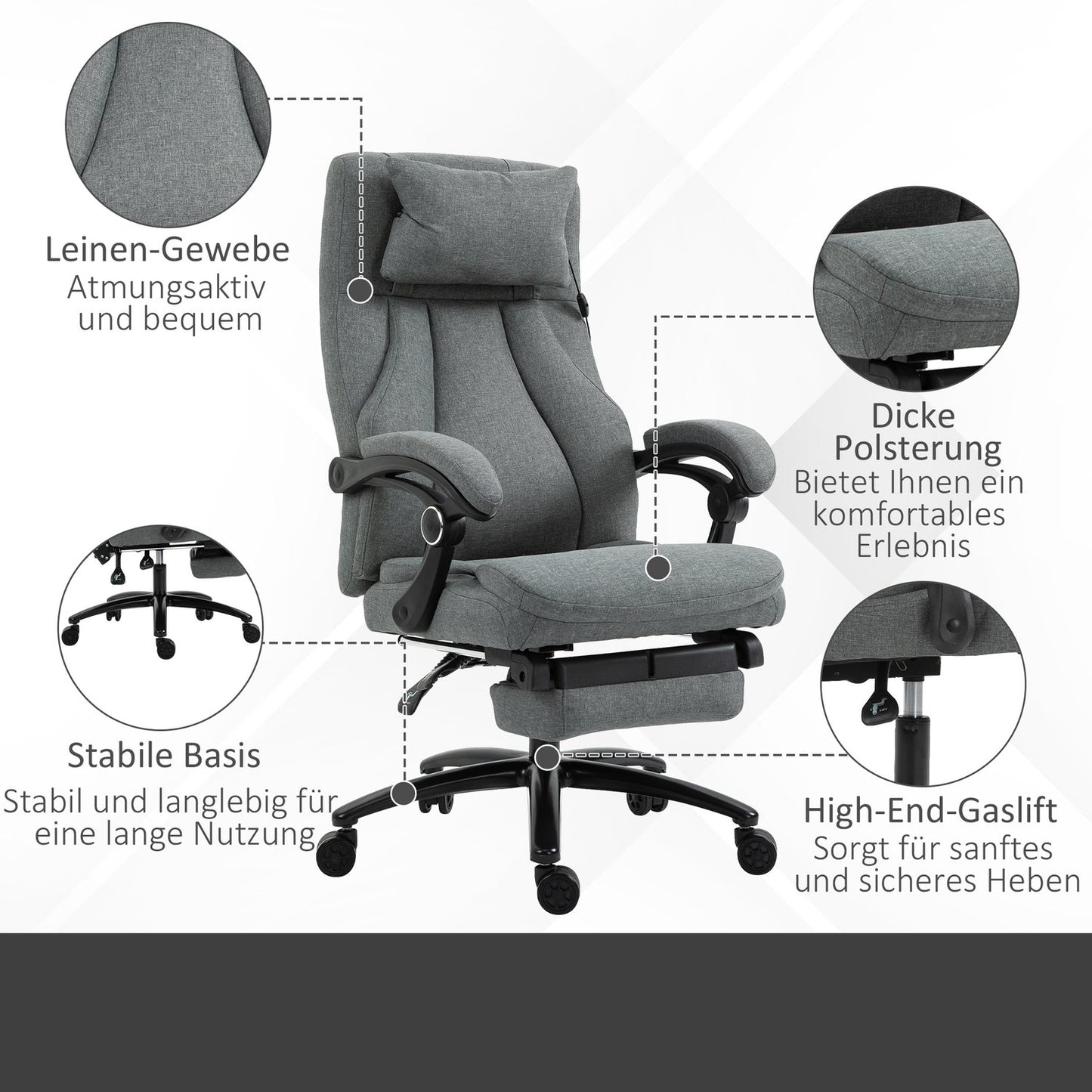 Ergonomic reclining gray office chair - adjustable in height