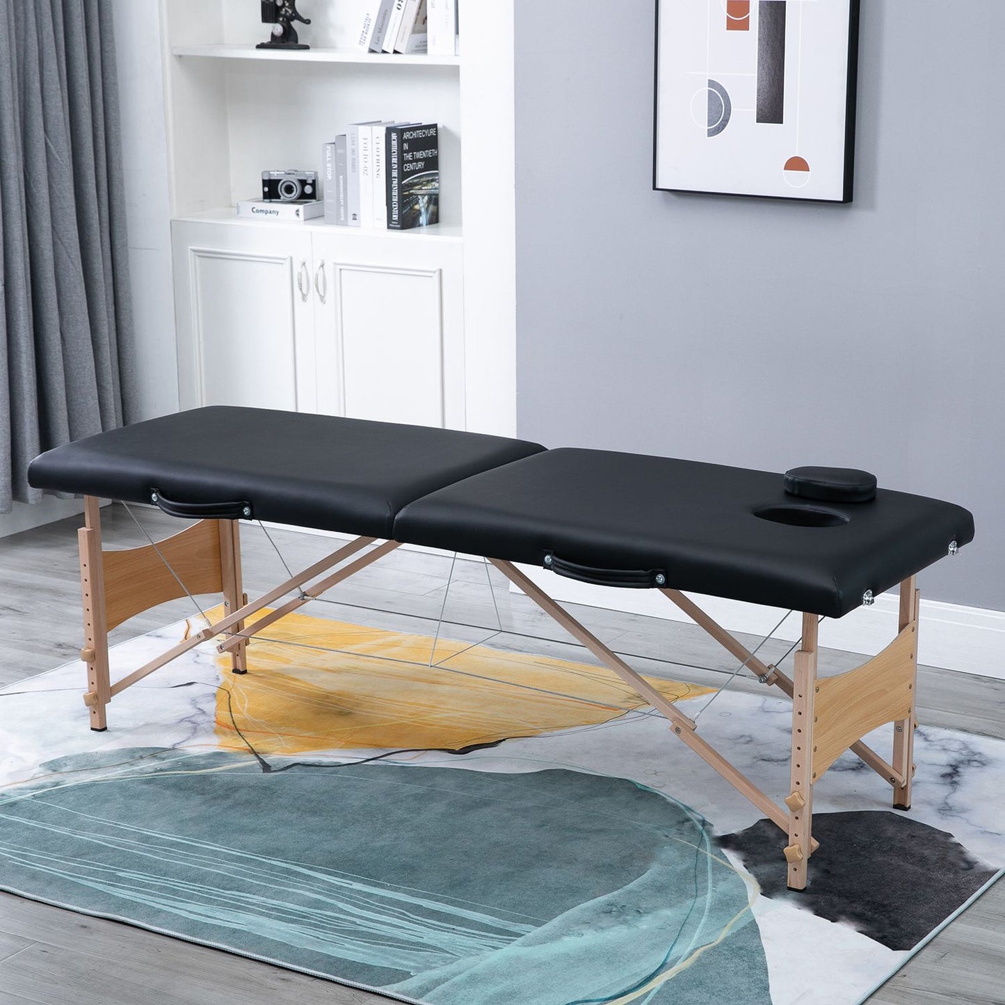 Height-adjustable massage table in black foam - poplar wood