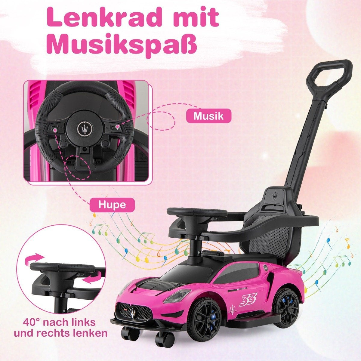 Mazerati ride-on car ride-on vehicle with protective bar &amp; Push bar pink