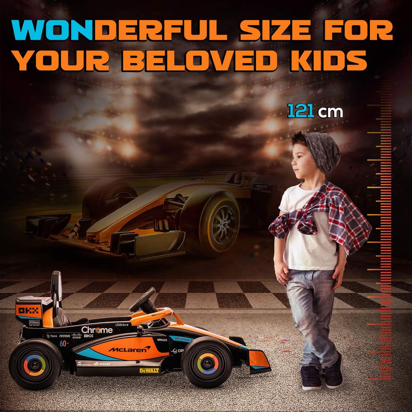 Orange electric car for children, 2-speed, remote control, 30 kg capacity