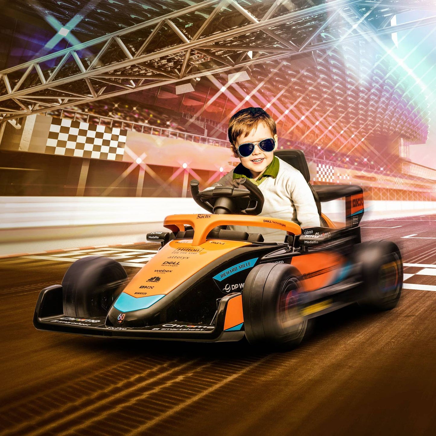 Orange electric car for children, 2-speed, remote control, 30 kg capacity