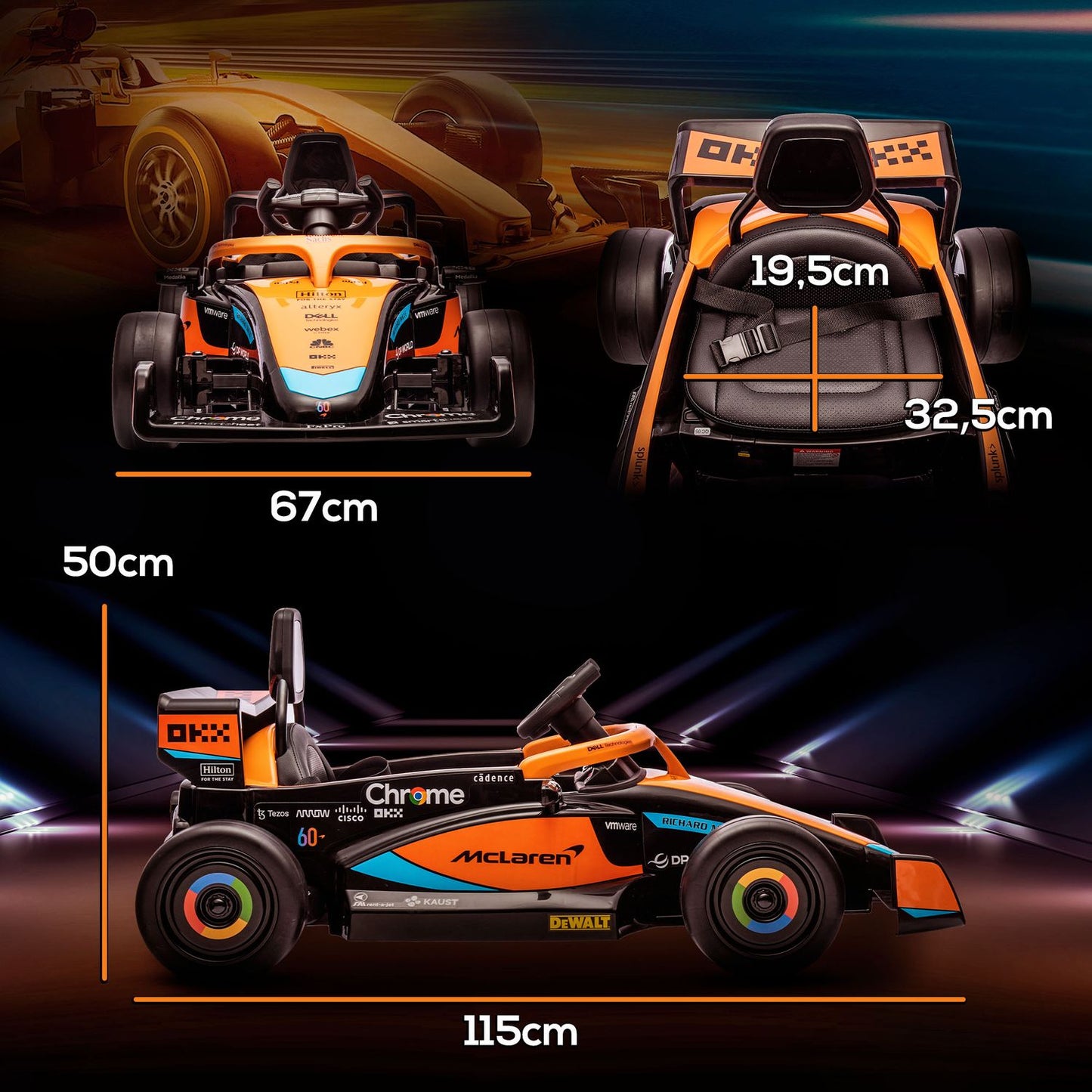 Orange electric car for children, 2-speed, remote control, 30 kg capacity